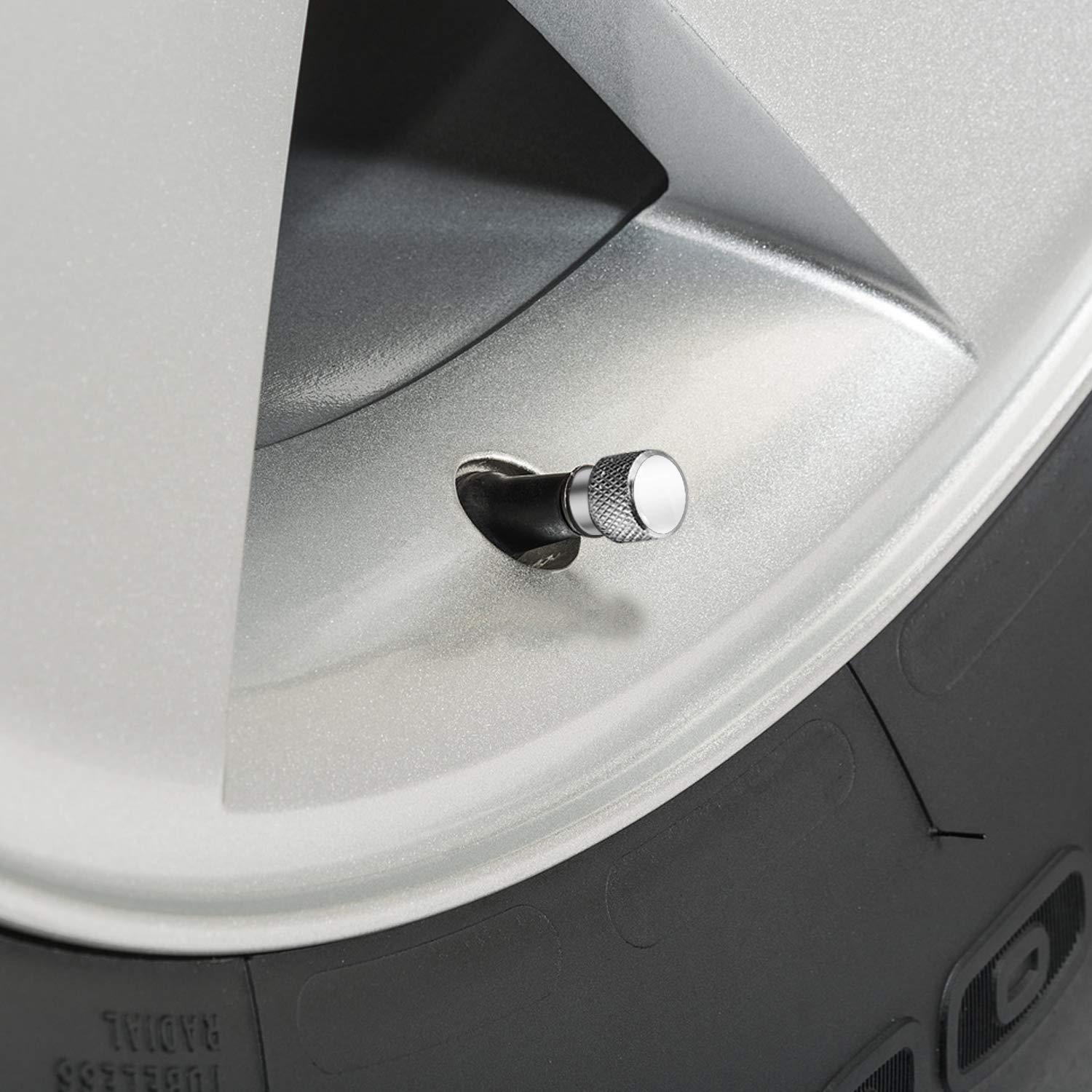 Chevrolet Corvette C8 Stingray Logo Tire Valve Stem Caps - Shining Silver Aluminum with White Logo - Perfect for Car Enthusiasts & Custom Accessories