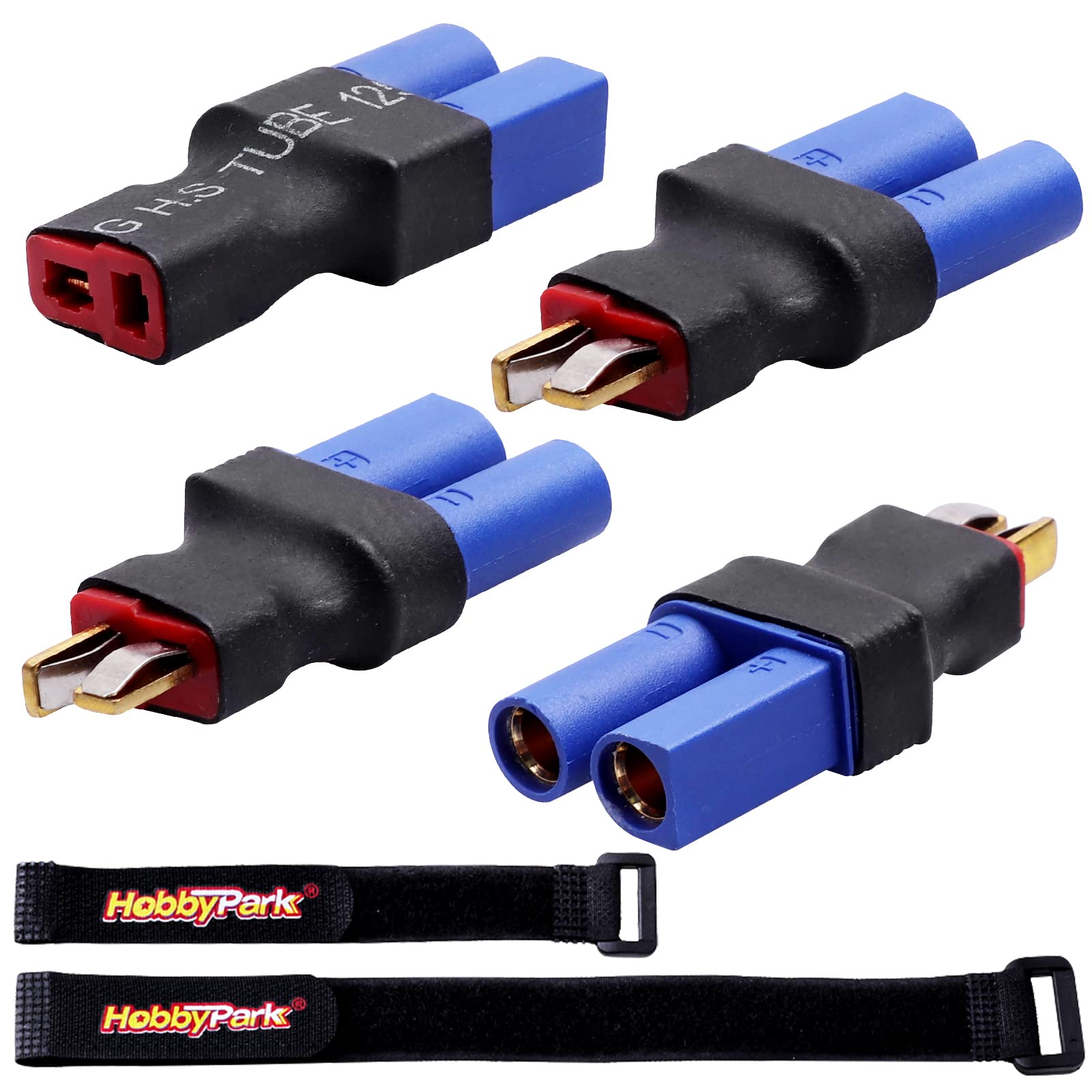 HobbyPark Deans T Plug to EC5 Connector Adapter for RC LiPo Battery Charger Conversion with Battery Straps - Compatible with RC Cars, Drones, and Airsoft Battery Charging