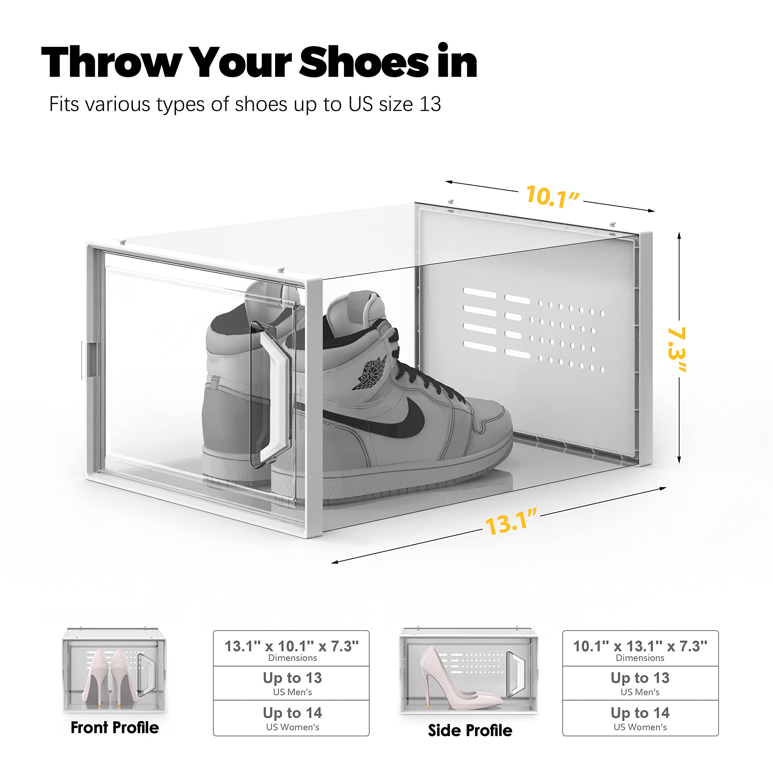 SEE SPRING XX-Large Clear Plastic Shoe Storage Box - Fits Size 13 Sneakers, Stackable Shoe Organizer for Closet - Space Saving Shoe Rack Containers for Entryway, Under Bed Storage (12 Pack) - Perfect for Organizing Shoes in Small Apartments, Dorm Rooms and Walk-in Closets