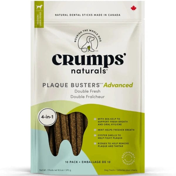 Crumps' Naturals Plaque Busters Advanced Double Fresh Dental Sticks for Dogs - Natural Teeth Cleaning Chews for Tartar Control & Fresh Breath - Perfect for Small, Medium & Large Breeds - Great for Daily Oral Care & Training Treats