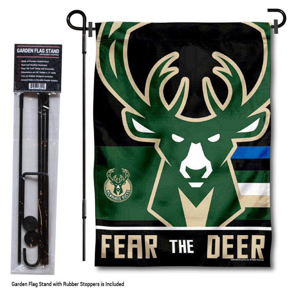 WinCraft Milwaukee Bucks Fear The Deer Garden Flag with Pole Stand - NBA Team Banner for Yard Decor, Sports Fan Gift & Outdoor Party Decoration