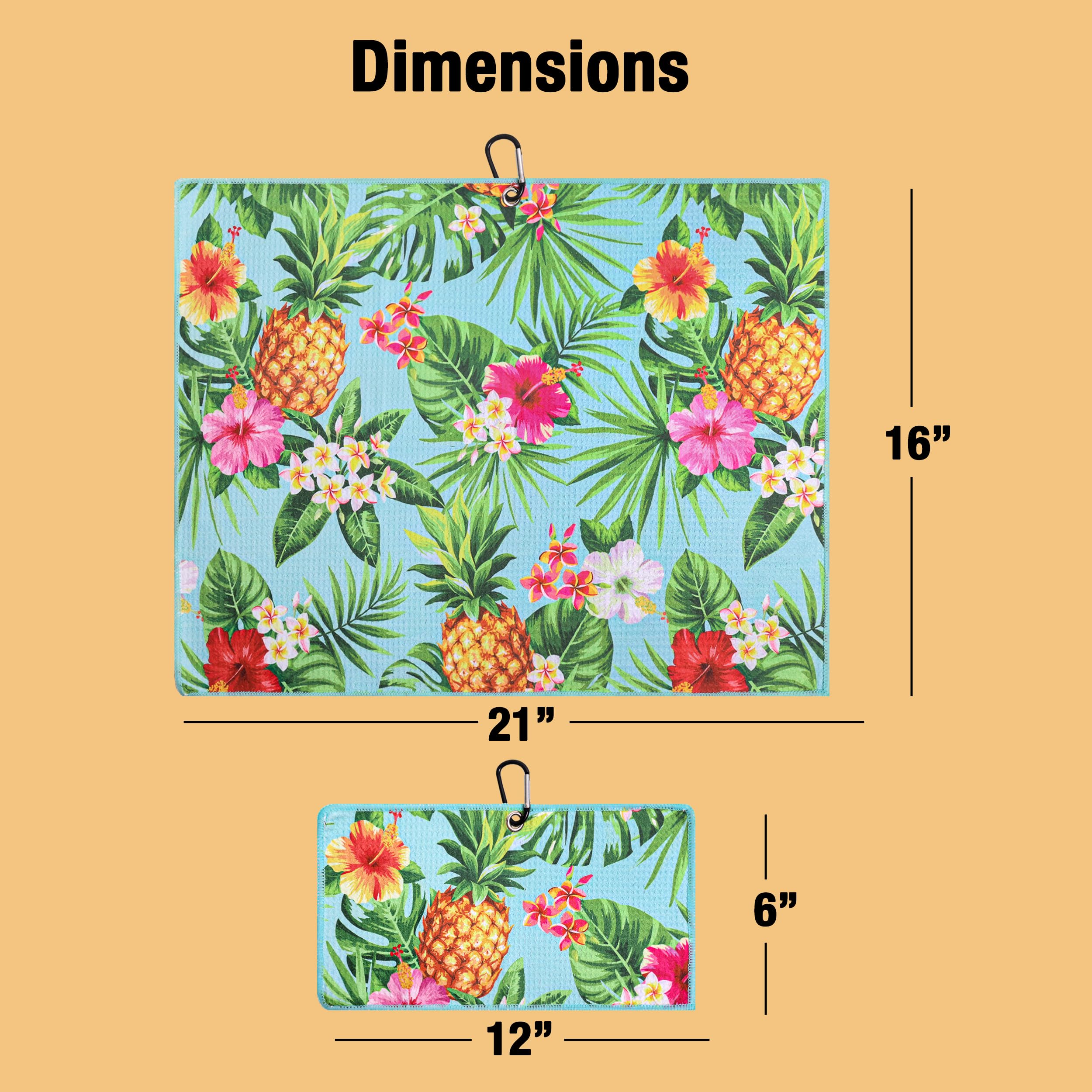 Premium Golf Towel Set of 2 - Microfiber Waffle & Ball Towels for Golf Bags - Tropical Pineapple Design - Ideal Golf Accessories for Men & Women - Perfect Golf Gift for Players - Great for Course Play, Practice & Club Cleaning