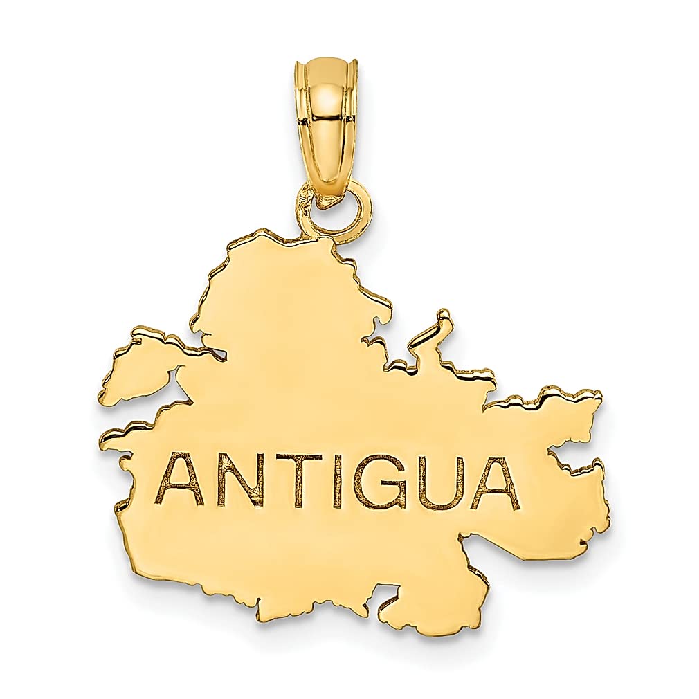 14K Yellow Gold Engraved Antigua Map Charm Necklace Pendant - Handmade Travel Jewelry for Women, Caribbean Island Souvenir Gift for Her - Perfect for Vacation Memories, Anniversary & Birthday Presents