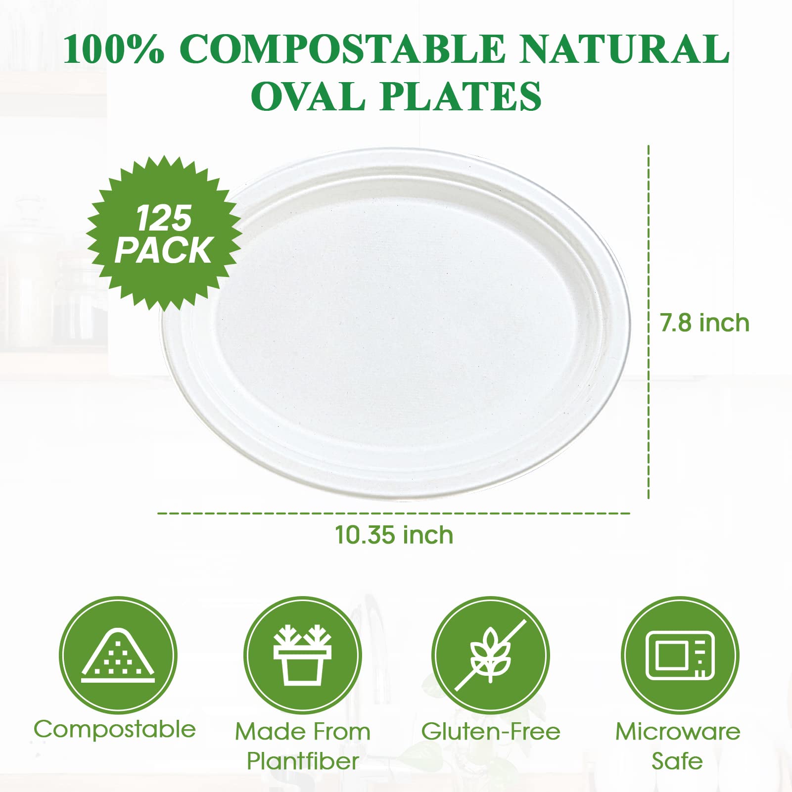 **Vplus 100% Compostable Oval Paper Plates 10 inch 125 Pack – Super Strong Disposable Bagasse Plates, Natural & Biodegradable Eco-Friendly Sugarcane Dinnerware for BBQ, Party, Picnic, and Outdoor Gatherings – Perfect for Eco-Conscious Events**