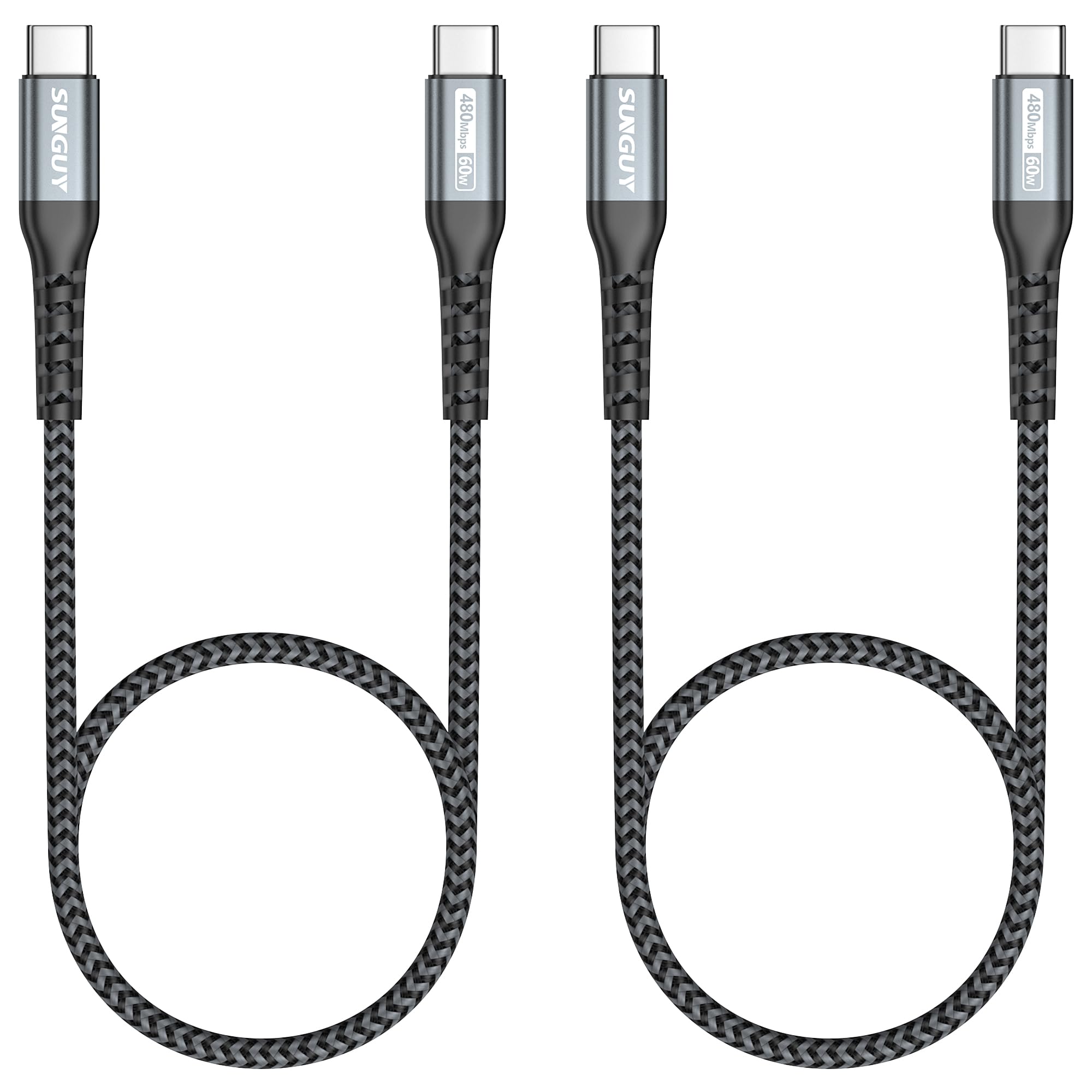 SUNGUY USB C to USB C Cable 1.5FT (2-Pack) 60W PD Fast Charging Cable for iPhone 15, iPad Pro, MacBook Pro, Samsung Galaxy S20/S10/S9, Nintendo Switch - Perfect for Travel, Office & Home Charging