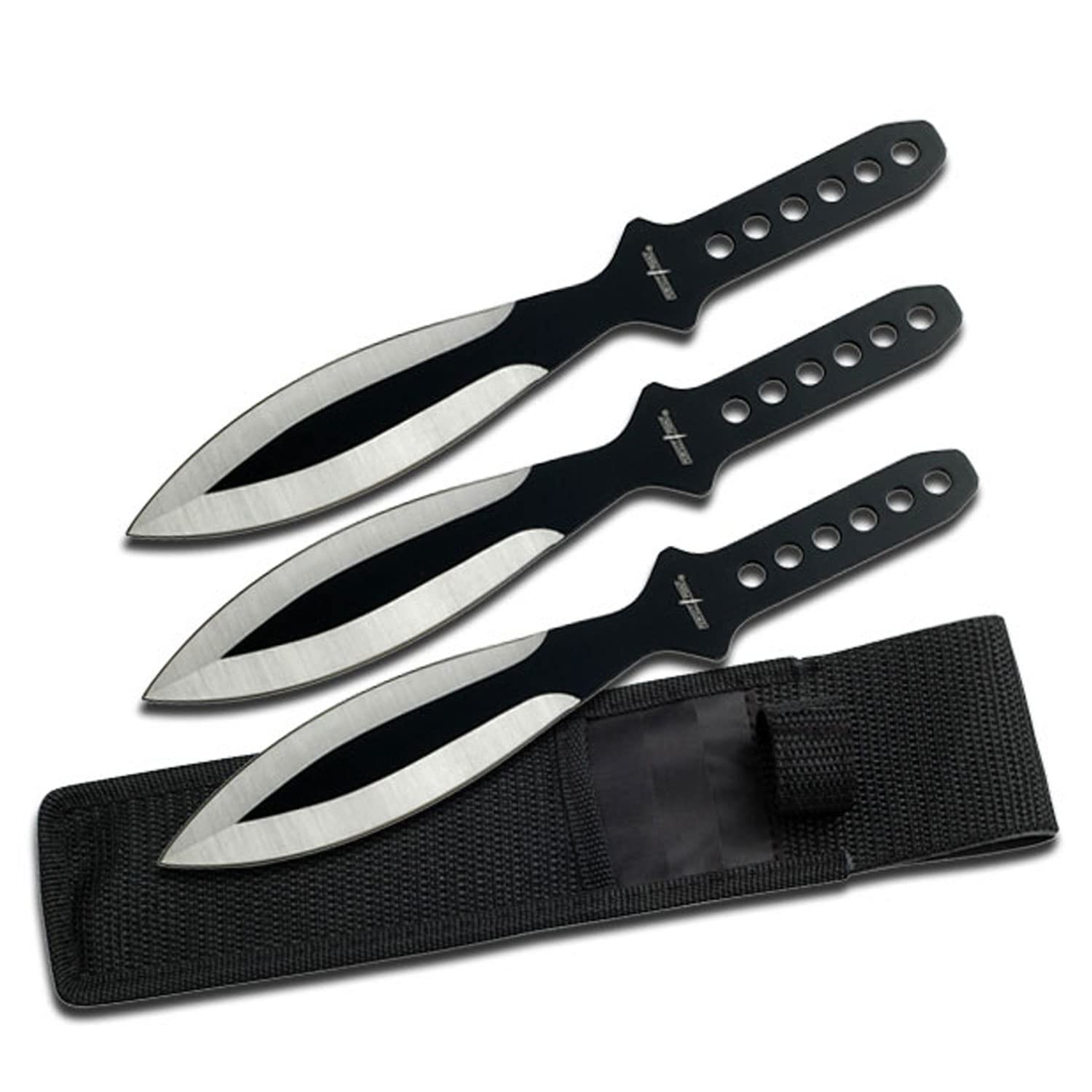 3-Piece Throwing Knife Set - Stainless Steel Blades with Black & Satin Finish, Balanced Design for Precision Throwing - Includes Nylon Sheath (Model PP-114-3SB) - Perfect for Outdoor Sports, Target Practice, and Knife Throwing Competitions