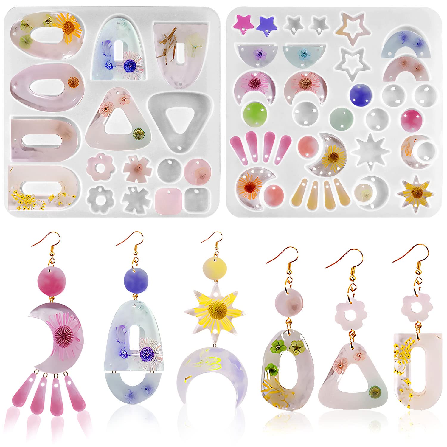 Premium Silicone Resin Jewelry Molds - 2PC Earring Molds with Holes for DIY Crafting | Perfect for Making Unique Earrings, Necklaces, Pendants & Keychains | Ideal for Home Crafting, Gift Making & Small Business Jewelry Production