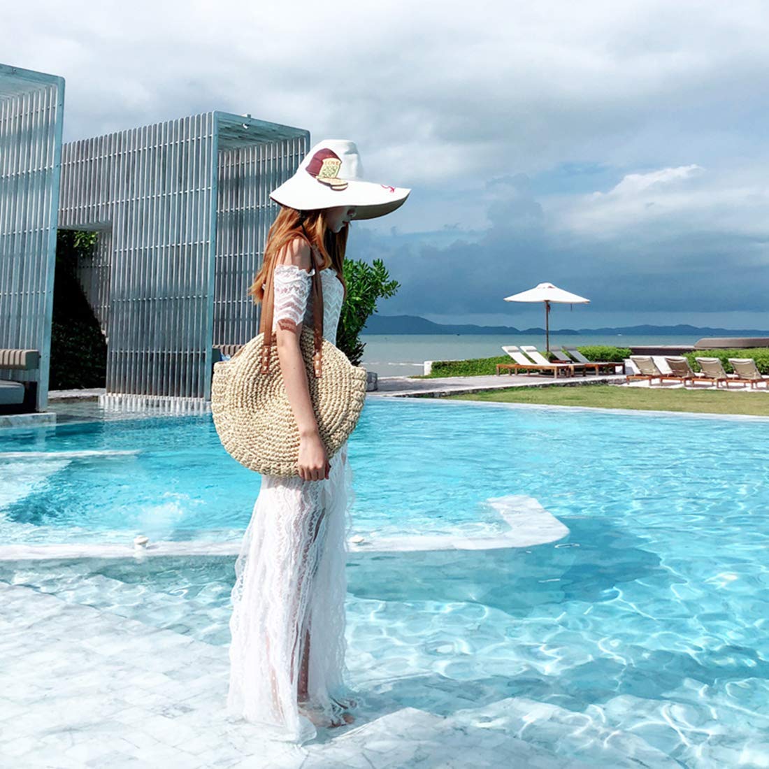 Women's Large Foldable Straw Beach Bag - Woven Tote Shoulder Purse for Summer Vacation | Perfect for Pool, Beach Trips & Outdoor Travel Accessories