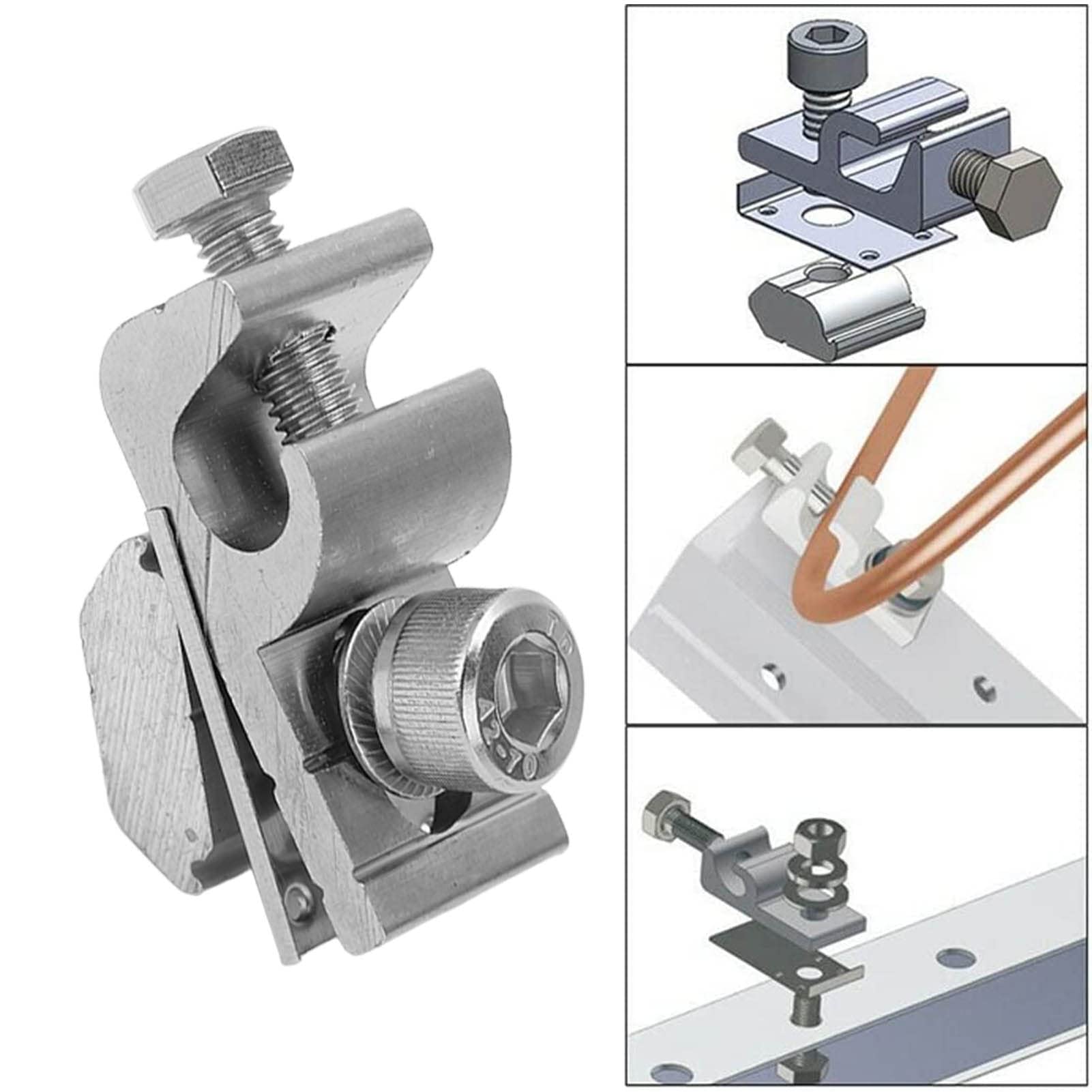 10Pcs Solar Panel Grounding Clips & Brackets - Aluminum PV Mounting Clamps for Secure Cable Connection - Ideal for Solar Panel Installation & Maintenance