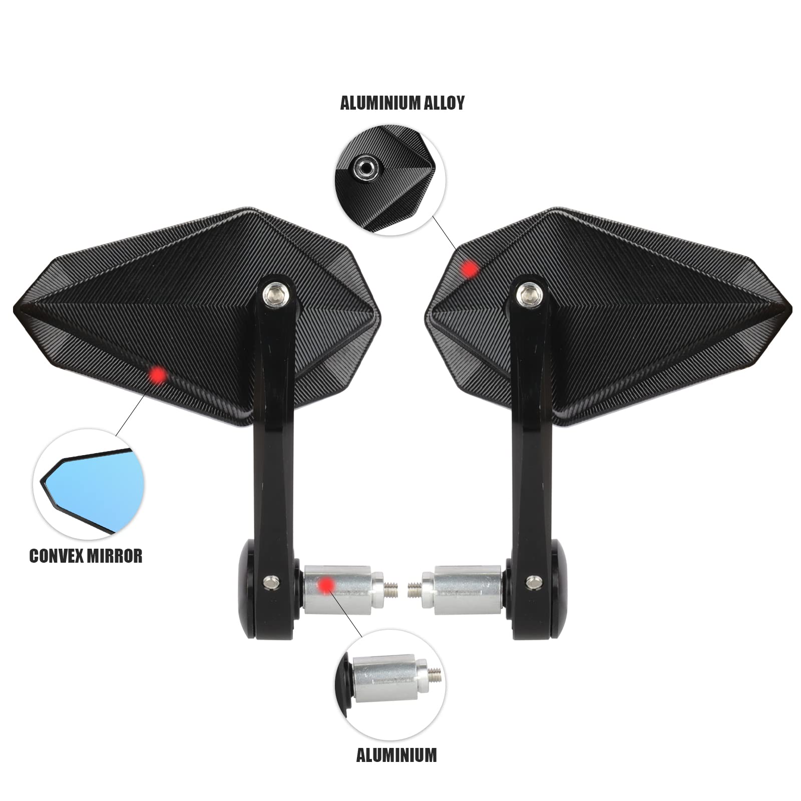 360° Rear View Motorcycle Handlebar Mirrors - CNC Aluminum Alloy Convex Bar End Mirrors for Kawasaki, ATV, Dirt Bike, Cruiser & Snowmobile (7/8