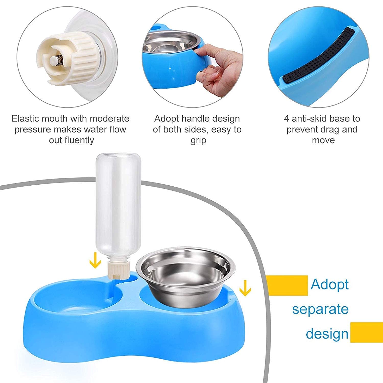 **Zyomatiq Dual Stainless Steel Pet Bowls - Non-Slip, No-Spill Dog & Cat Food Bowls with Automatic Water Feeder - Perfect for Small & Medium Pets at Home or Travel**