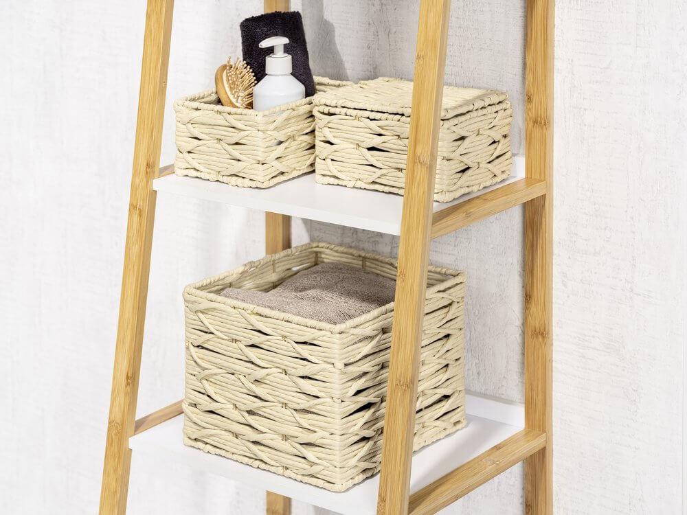 Vabriano Woven Storage Basket with Lid - Cream Color Home Organization Box for Bedroom, Living Room, and Office Storage