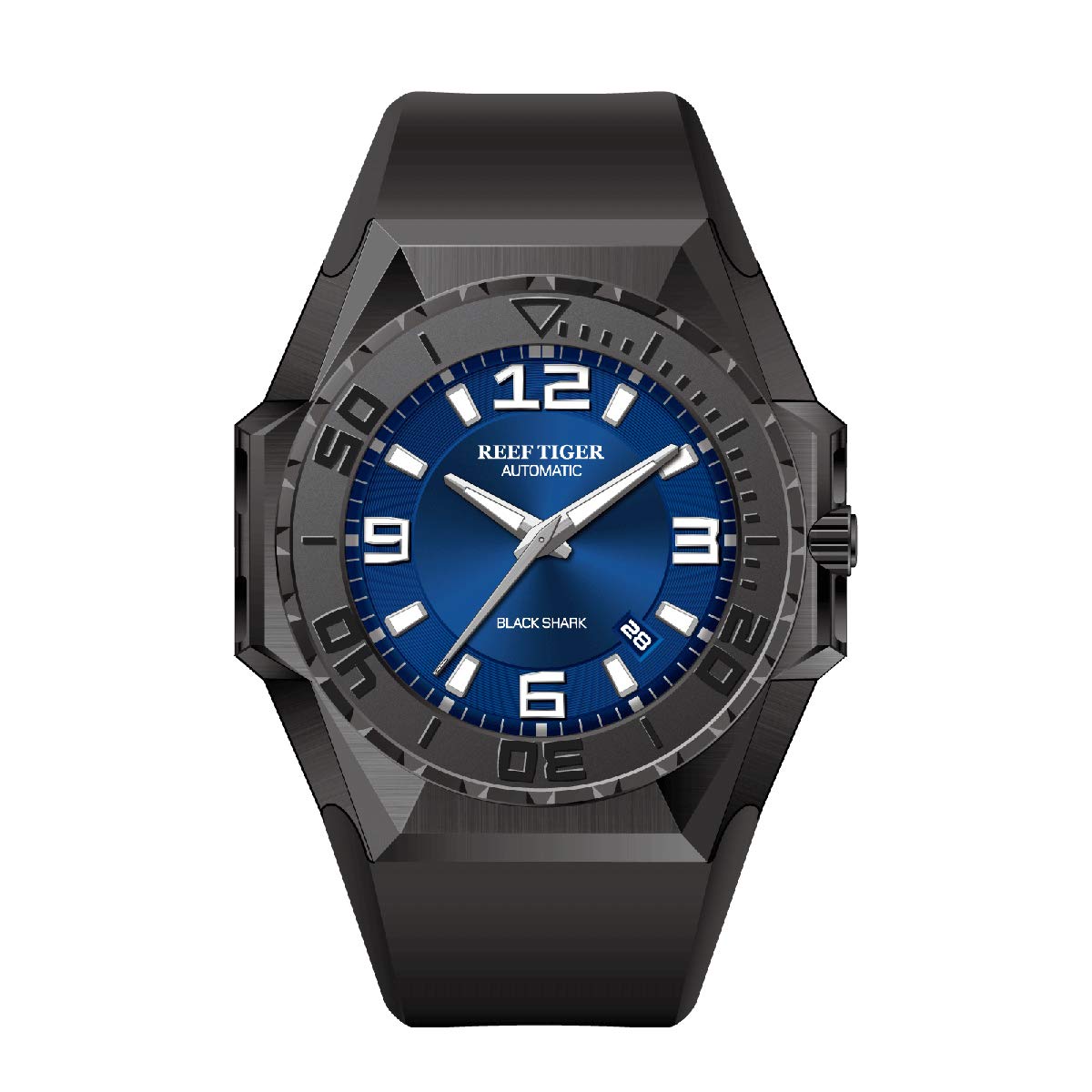 REEF TIGER RT RGA6903 Military Automatic Dive Watch for Men - Blue Dial, Black Stainless Steel - Waterproof, Shock Resistant for Outdoor, Sports & Diving