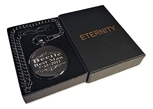 Personalized Engraved Pocket Watches for Men - Vintage Wedding Groomsmen Gifts with Stainless Steel Chain & Gift Box (Silver) - Perfect for Best Man, Father's Day & Anniversary Presents