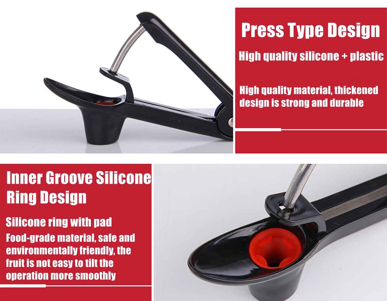 2-Pack Cherry Pitter Tool - Stainless Steel Cherry Pit Remover & Multi-Functional Fruit Corer for Cherries, Olives, Plums - Perfect for Jam Making, Baking and Canning (Black)