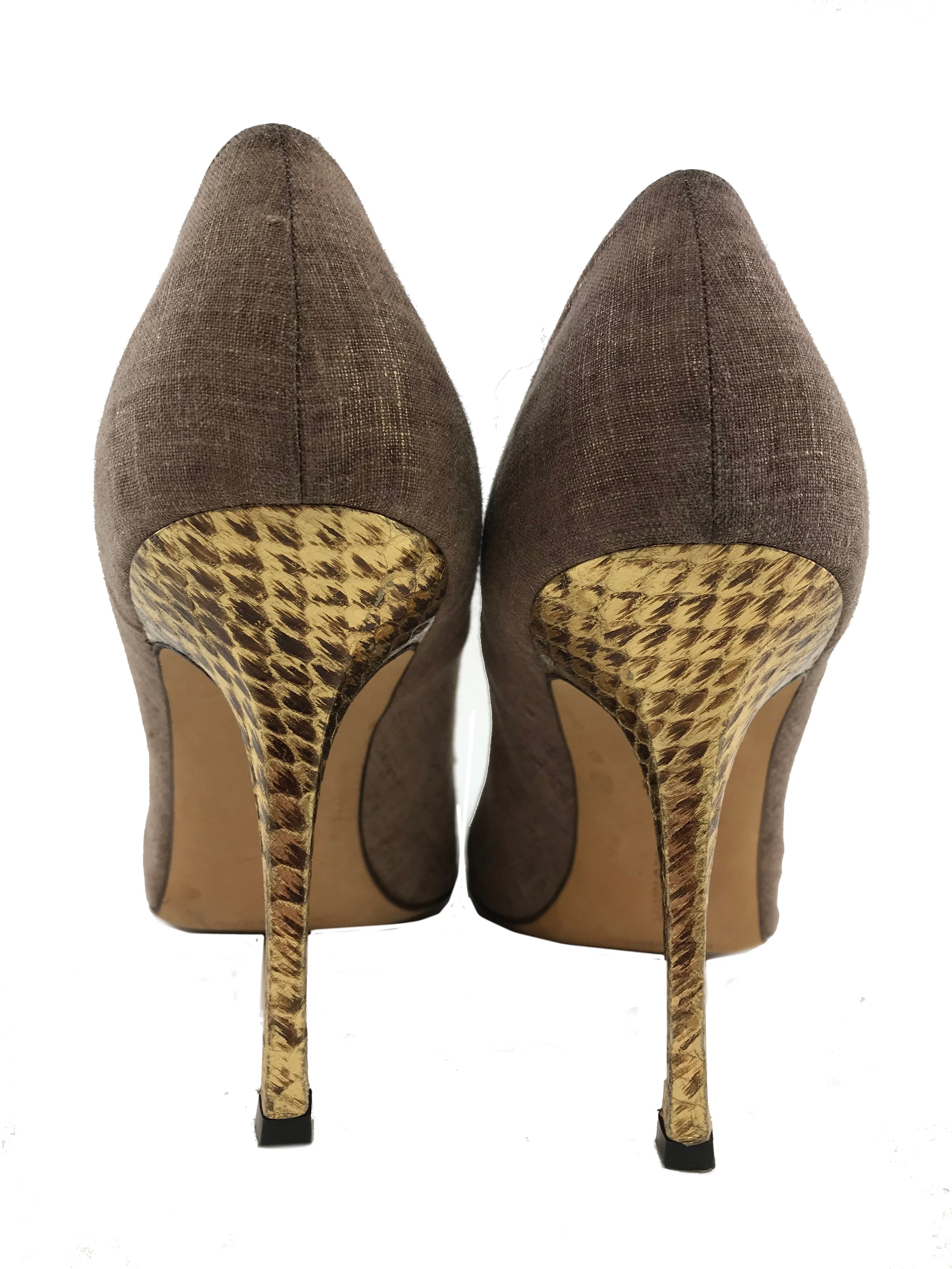 Manolo Blahnik Bipunta Embossed Linen Cap Toe Pump Women's Size 10.5 | Luxury Designer Heels for Weddings, Parties & Special Occasions