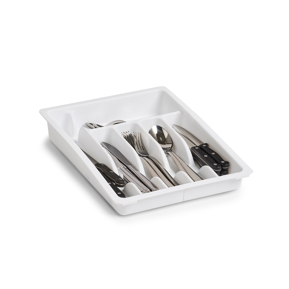 Extendable Plastic Cutlery Box - White Kitchen Utensil Organizer for Dining, Picnics & Camping
