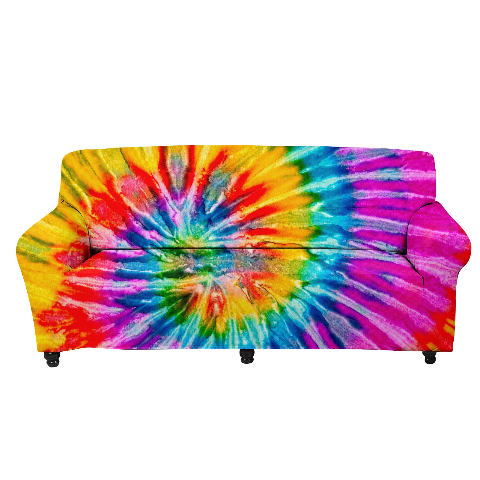 Vibrant Rainbow Tie-Dye 3-Seater Sofa Slipcover - Waterproof Stretchable Couch Cover for Living Room, Armchair & Sectional - Abstract Swirl Design Protects Furniture from Pets, Kids & Spills - Perfect for Home Decor, Lounge & Family Gatherings