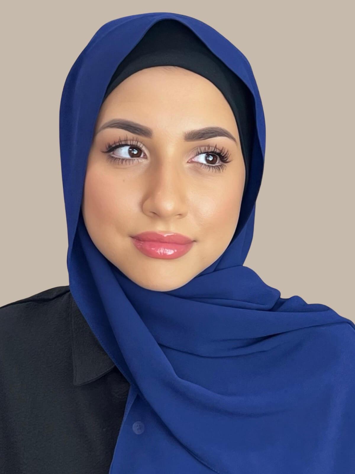 Electric Blue Classic Chiffon Hijab - Lightweight Muslim Scarf for Women - Perfect for Daily Wear, Prayer & Special Occasions