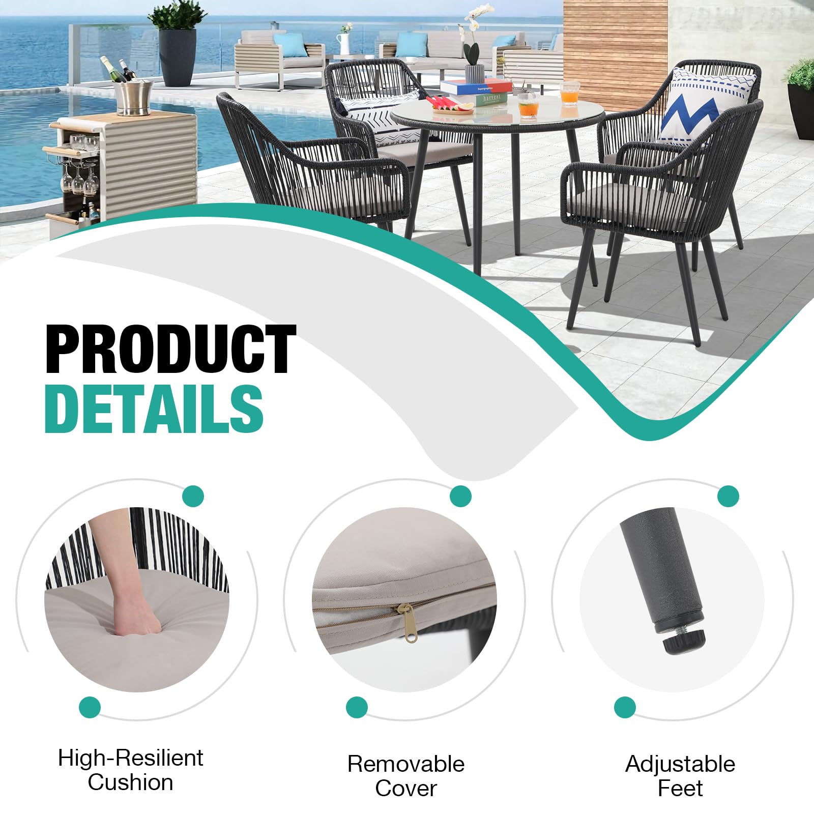 **4-Piece All-Weather Woven Rattan Patio Dining Chairs Set – Outdoor Wicker Chairs with Armrests for Balcony, Poolside, Backyard & Indoor Use (Black)**    *Perfect for alfresco dining, garden parties, or relaxing by the pool.*