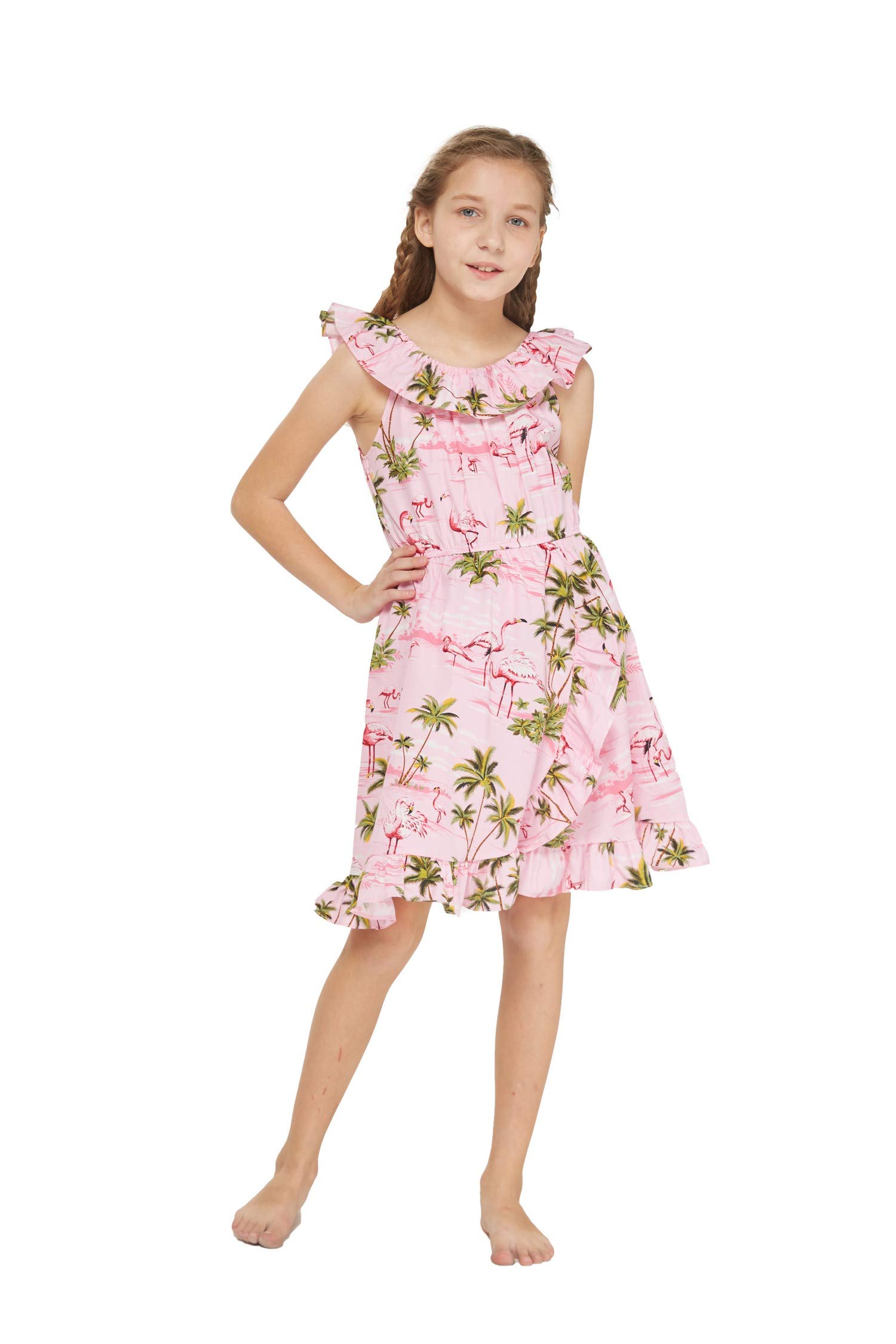 Hawaiian Pink Flamingo Matching Mother Daughter Luau Wrap Dress - Perfect for Beach Vacations, Family Photos & Summer Parties