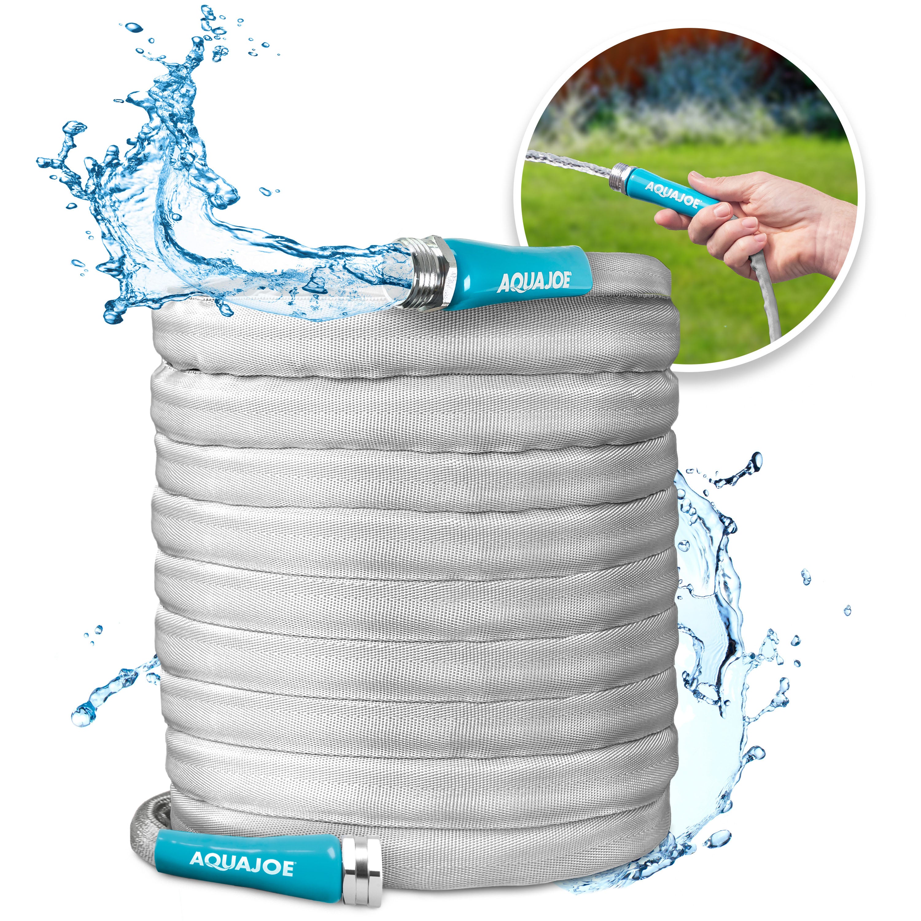Aqua Joe AJFJH100 PRX Xtreme Fiberjacket 100-Foot Heavy Duty Garden Hose with Metal Fittings - Perfect for Watering Lawns, Washing Cars, and Outdoor Cleaning