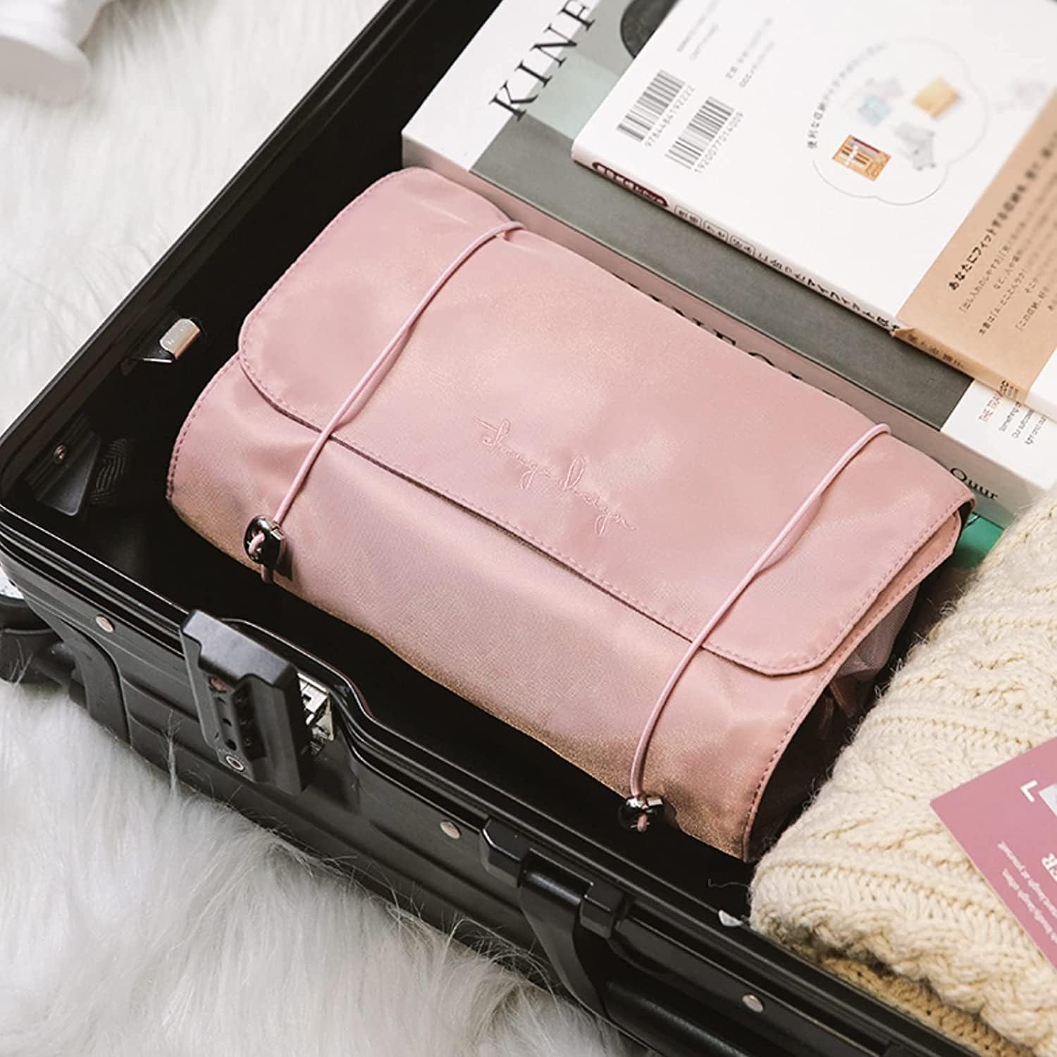 BIRZAR 4-in-1 Folding Travel Toiletry Bag & Makeup Organizer | Waterproof Cosmetic Pouch for Women | Portable Detachable Hanging Case | Perfect for Travel, Gym, and Daily Use