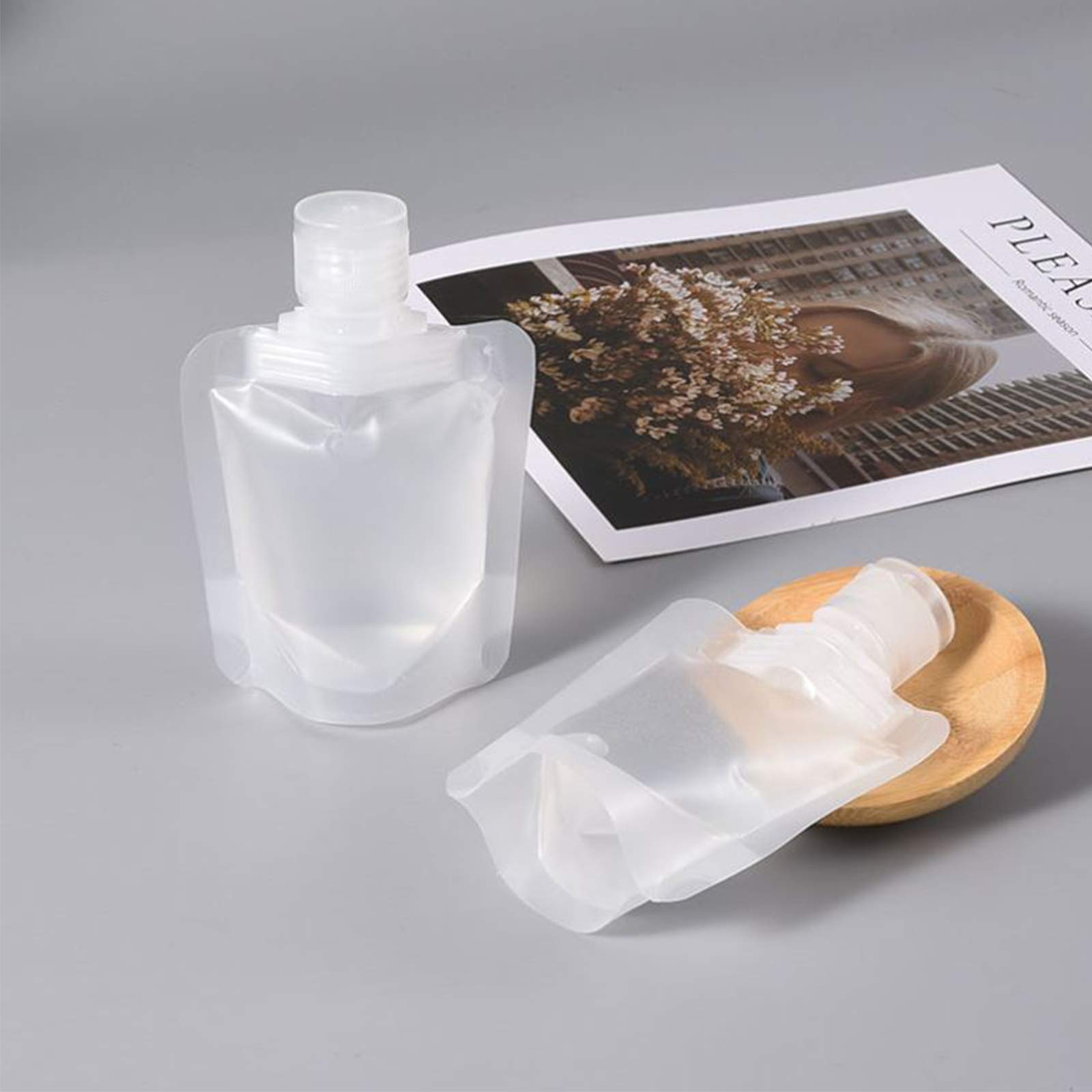 Travel Liquid Bag - Foldable Soft Makeup Bag for Toiletries, Portable & Disposable Transparent Bottles (50ML) for Facial Cleanser, Shampoo, Shower Gel Samples | Perfect for Air Travel, Gym & Weekend Getaways
