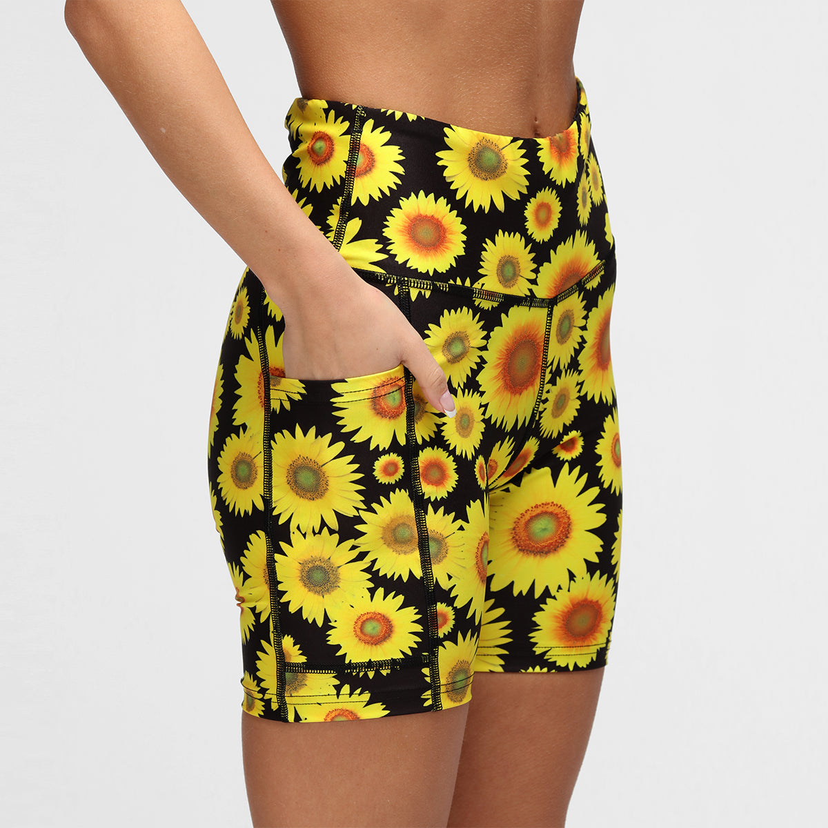 Sunflower Print Running Shorts for Women - Lightweight & Breathable Workout Shorts - Perfect for Jogging, Gym & Outdoor Activities