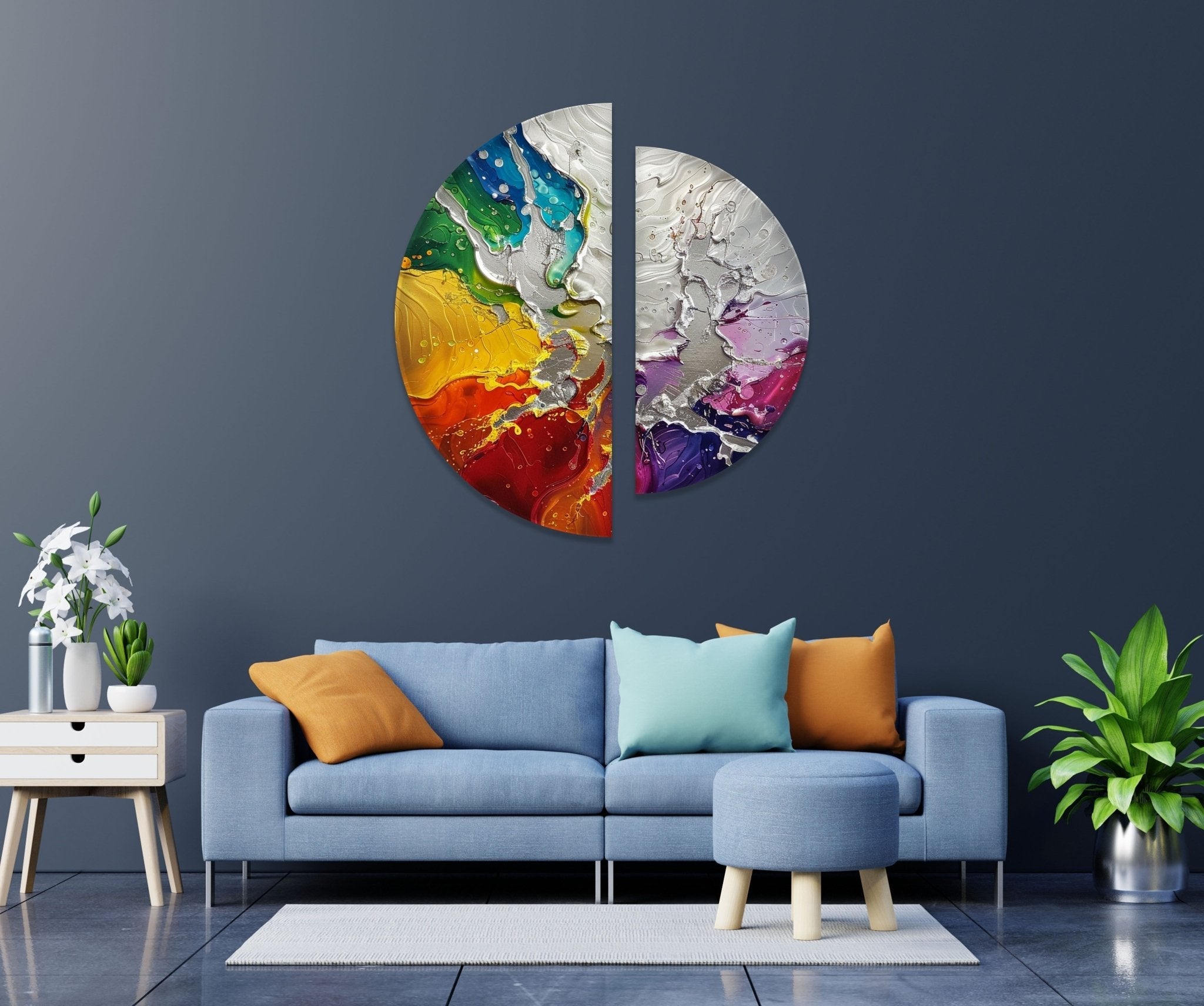 2 Piece Abstract Cracked Paint Glass Wall Art Set - Modern Home Decor for Living Room, Bedroom & Office - Shattered Glass Effect Canvas Painting for Unique Interior Design