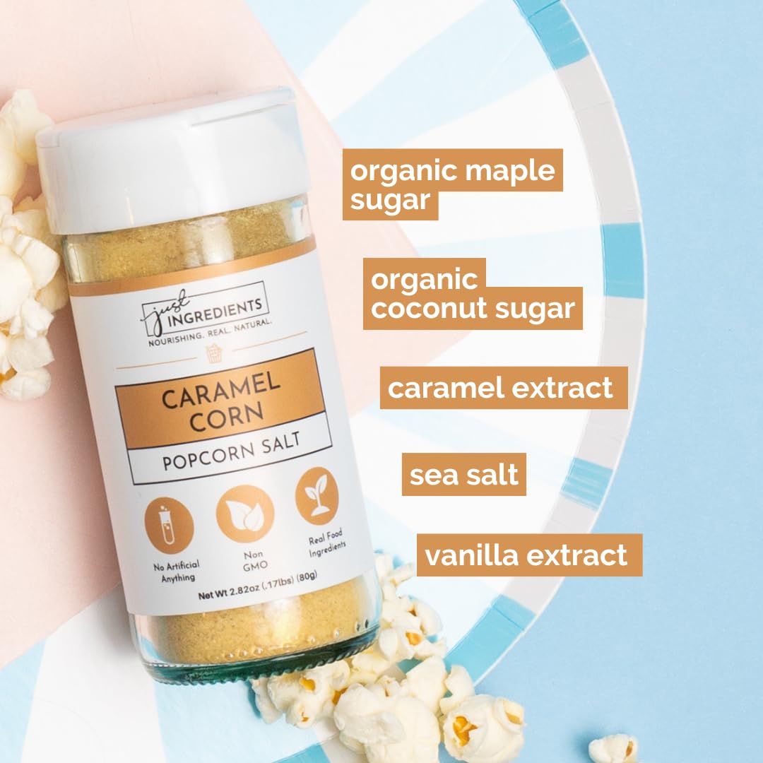 Just Ingredients Popcorn Salts Variety Pack - Gluten Free, Cheddar & Parmesan Cheese, Garlic Seasoning - MSG Free Popcorn Seasoning for Microwave, Movie Nights & Snack Time