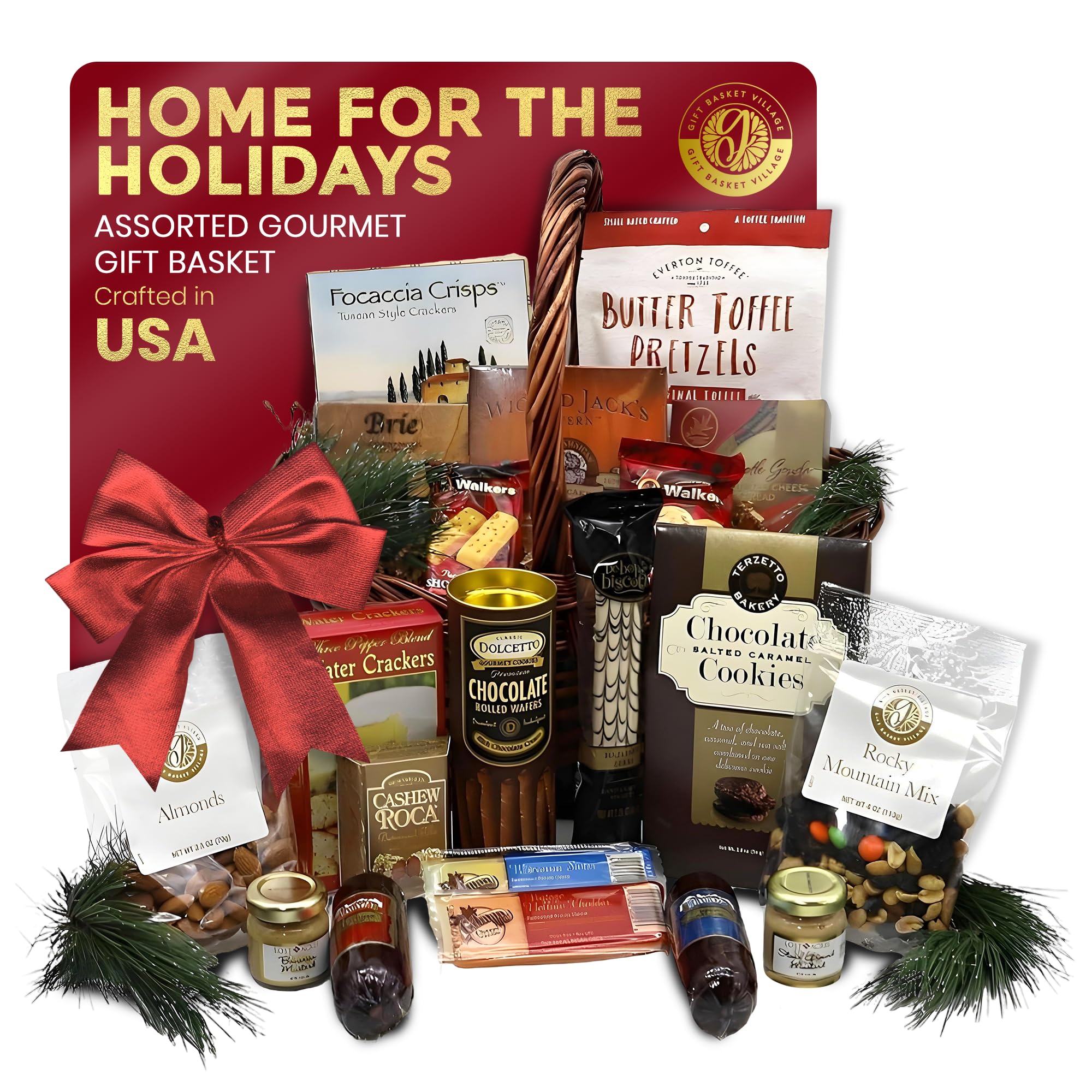 Gourmet Gift Basket - Holiday Food Basket with Crackers, Wafers & Spreads - Perfect Christmas Gift for Family & Friends - Ideal for Office Parties, Housewarming & Corporate Gifting
