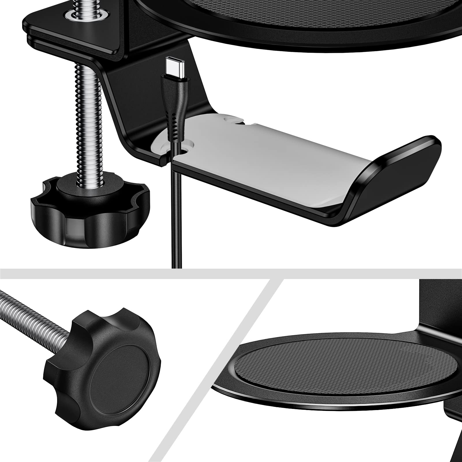 Urmust 3-in-1 Under Desk Organizer - Headphone Holder, Cup Holder & Controller Stand | Universal Clamp Mount for Gaming PC Accessories | Perfect for Office, Home & Gaming Setup (Gray)