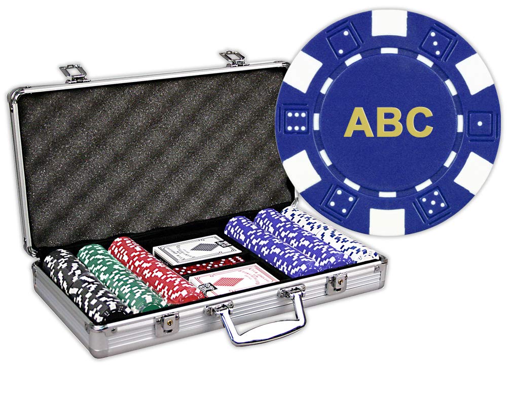 Custom Monogrammed Poker Chips Set - 11.5 Gram Casino Chips with Aluminum Case & Playing Cards (300 Count) - Perfect for Home Poker Games, Casino Nights, and Gift Giving