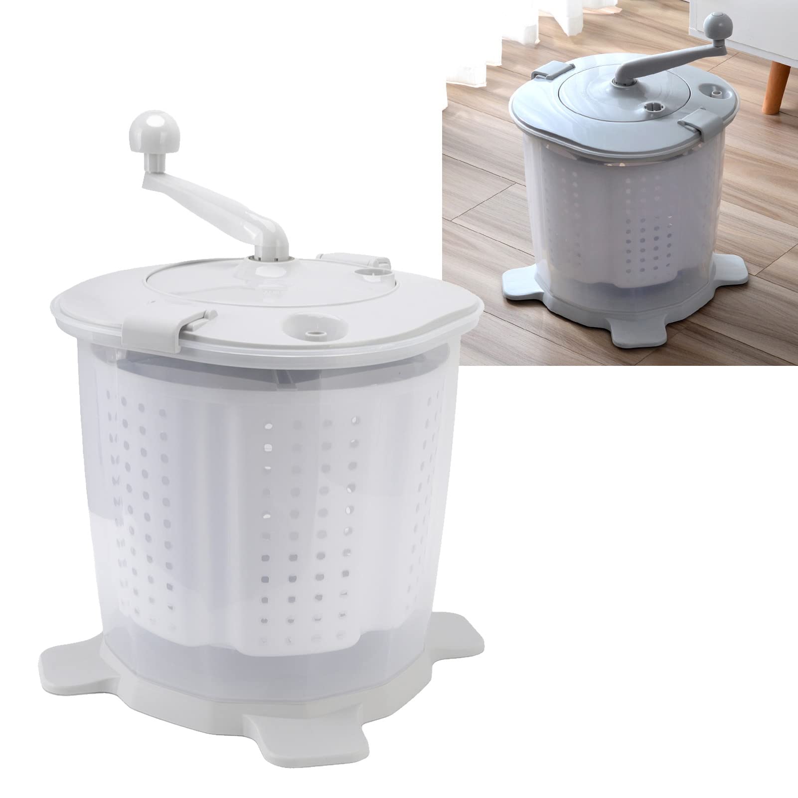 Portable Hand Crank Manual Washing Machine - Compact Laundry Solution for Dorm, Apartment, Camping & Travel - Nordic Grey (Perfect for Off-Grid Living, RV Trips & Emergency Preparedness)