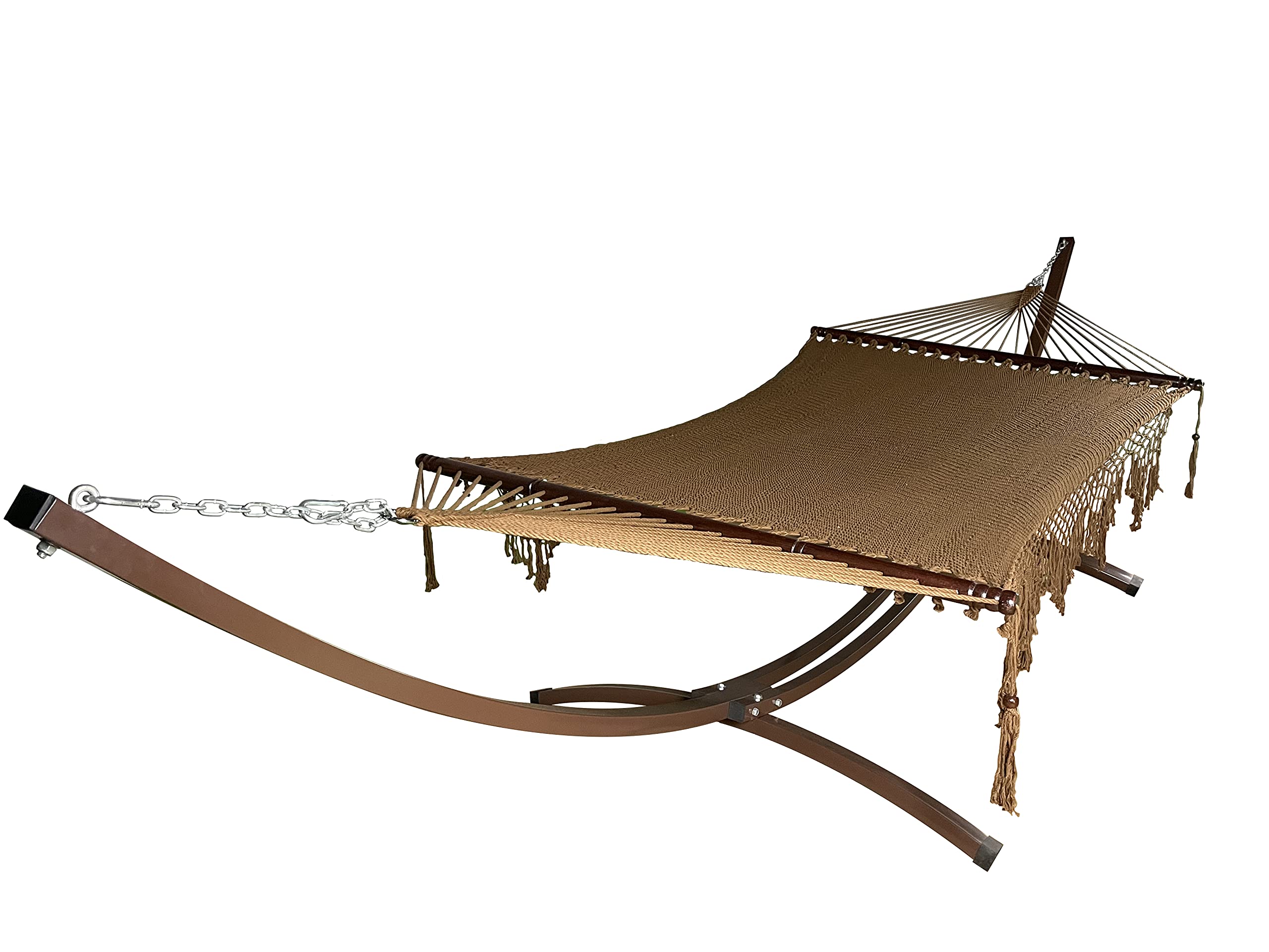 15 Ft. Heavy Duty Steel Arc Hammock Stand with Deluxe Handwoven 2-Person Bohemian Rope Hammock - Indoor/Outdoor Use, 450Lb Capacity - Perfect for Backyard, Patio, Garden, and Beach Relaxation