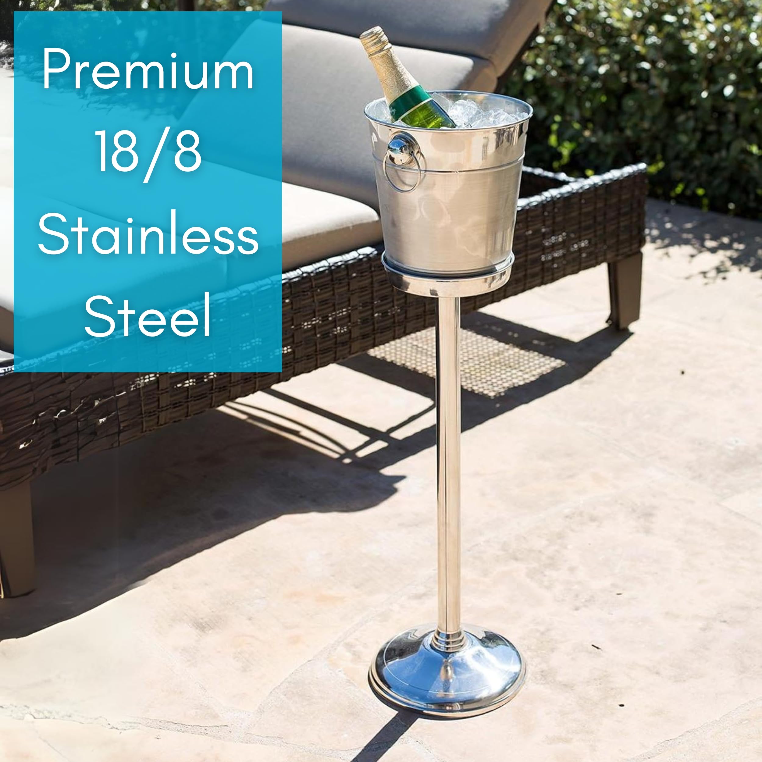 BIRDROCK HOME 18/8 Stainless Steel Champagne Bucket with Stand | Premium Wine Chiller for Parties & Events | 32 Inch Freestanding Ice Bucket | Indoor & Outdoor Use | Perfect for Weddings, BBQs & Home Entertaining