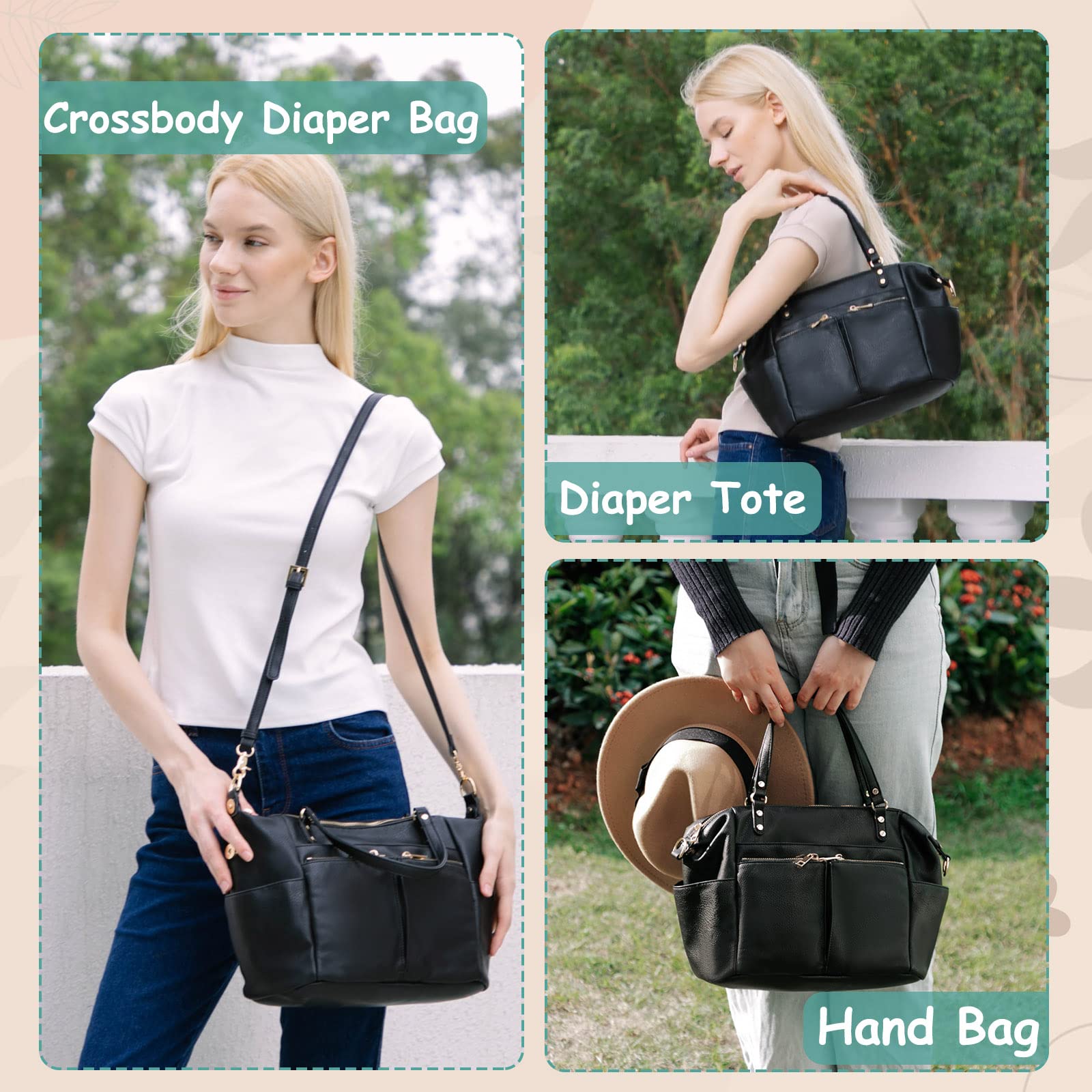 MOMINSIDE Mini Leather Diaper Bag with 13 Pockets - Compact Crossbody Baby Bag for Travel, Nursing & On-the-Go Moms | Perfect for Daycare, Shopping & Family Outings