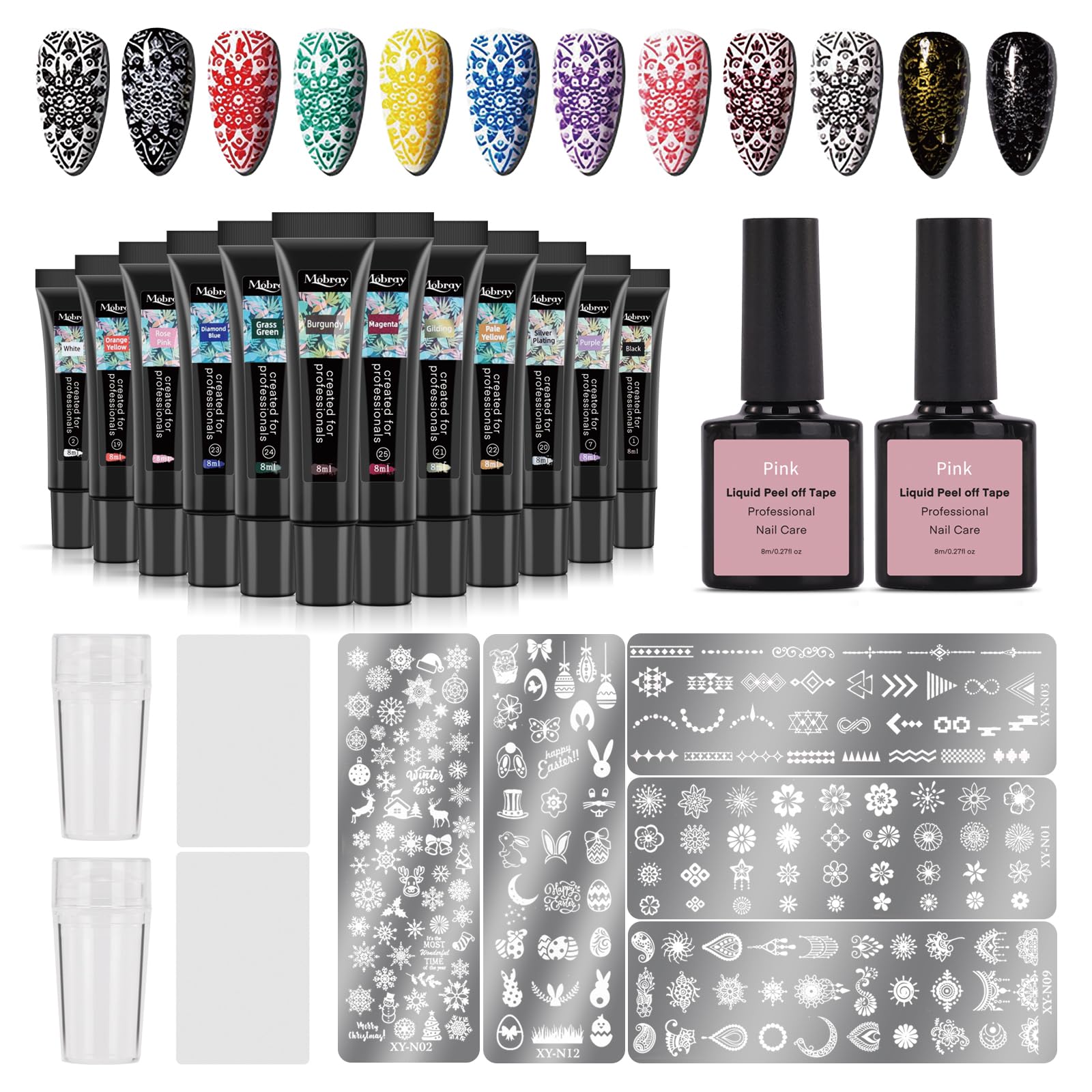 12 Colors Nail Stamping Kit with 5 Templates & French Stampers - Professional Nail Art Design Set for DIY Manicure at Home or Salon | Perfect for Parties, Weddings & Special Occasions