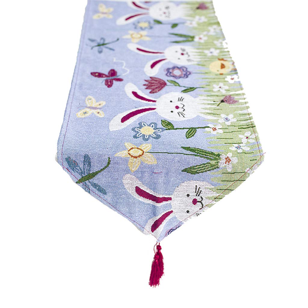 Easter Table Flag with Printed Eggs & Rabbit - Modern Nordic Style Table Decor for Easter Celebrations, Parties, and Home Decoration