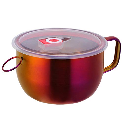 Multifunctional Instant Noodle Bowl with Handle - Microwave & Freezer Safe for Ramen, Salad, Ice Cream & Soup (Rainbow Red) | Perfect for Dorms, Camping & Quick Meals