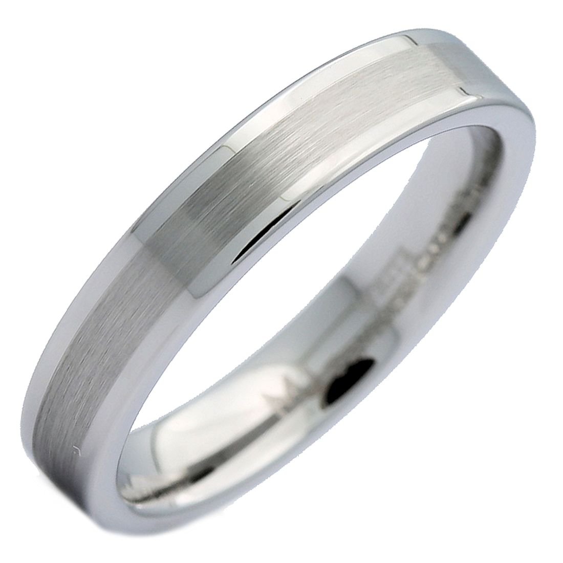 4mm White Tungsten Carbide Comfort Fit Wedding Band Ring for Men - Brushed Center Flat Pipe Design, Durable & Scratch-Resistant for Everyday Wear, Anniversary, and Special Occasions