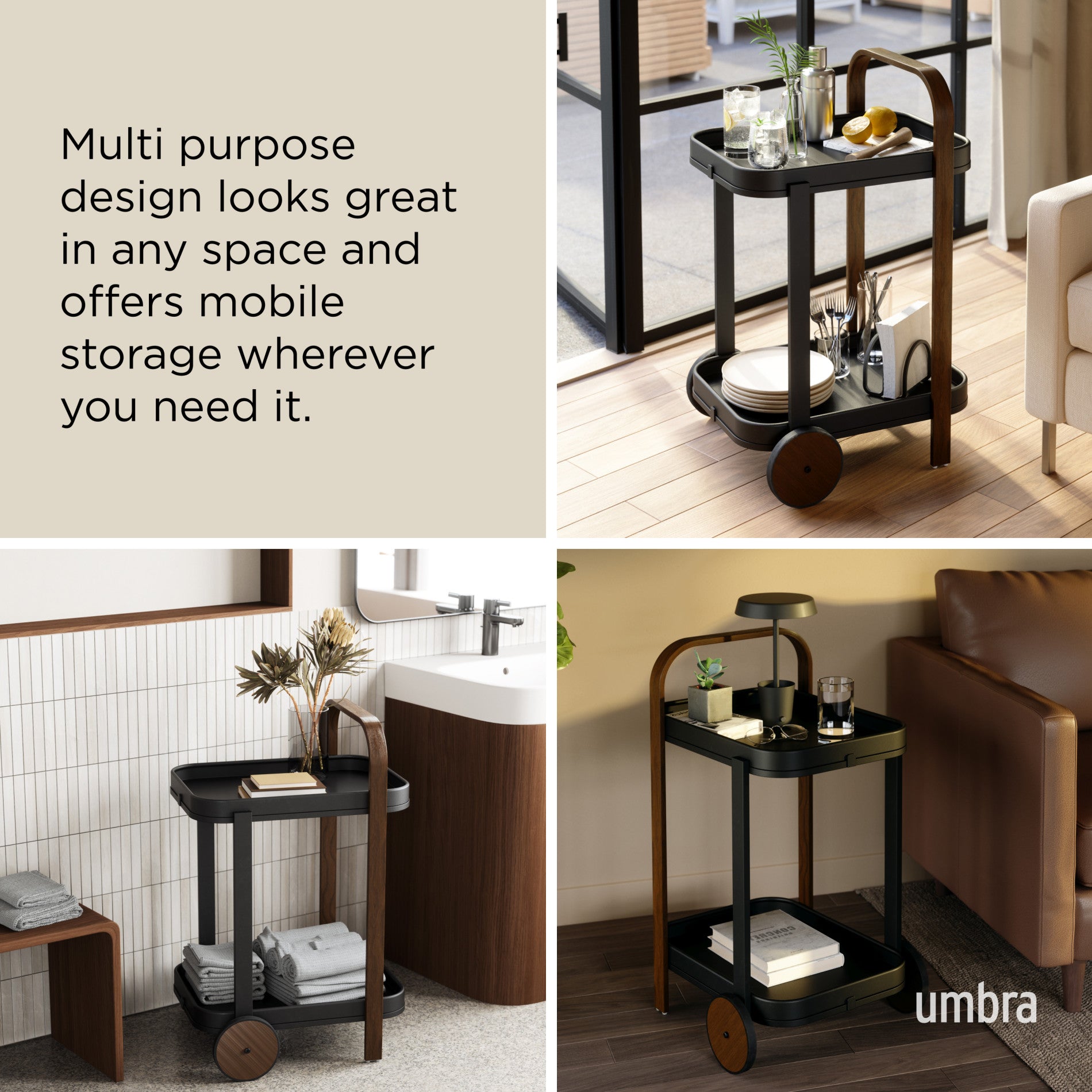 Bellwood Bar & Storage Cart - Mobile Home Bar Cabinet with Wheels for Kitchen, Living Room & Outdoor Entertaining