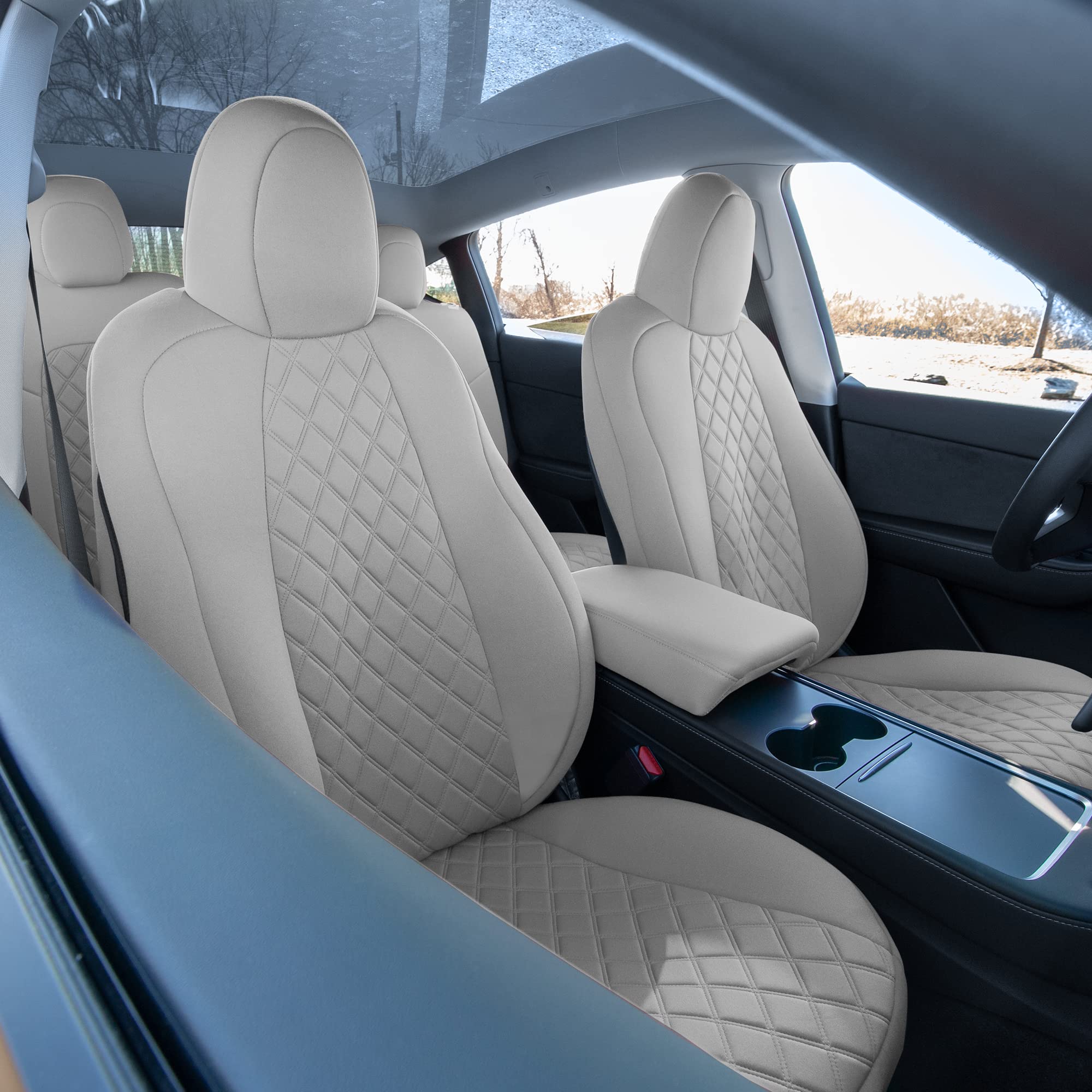 TLH Custom Fit Waterproof Seat Covers for Tesla Model Y 2020-2024 - Full Set Solid Gray Interior Accessories | Perfect for Road Trips, Daily Commutes & Car Protection