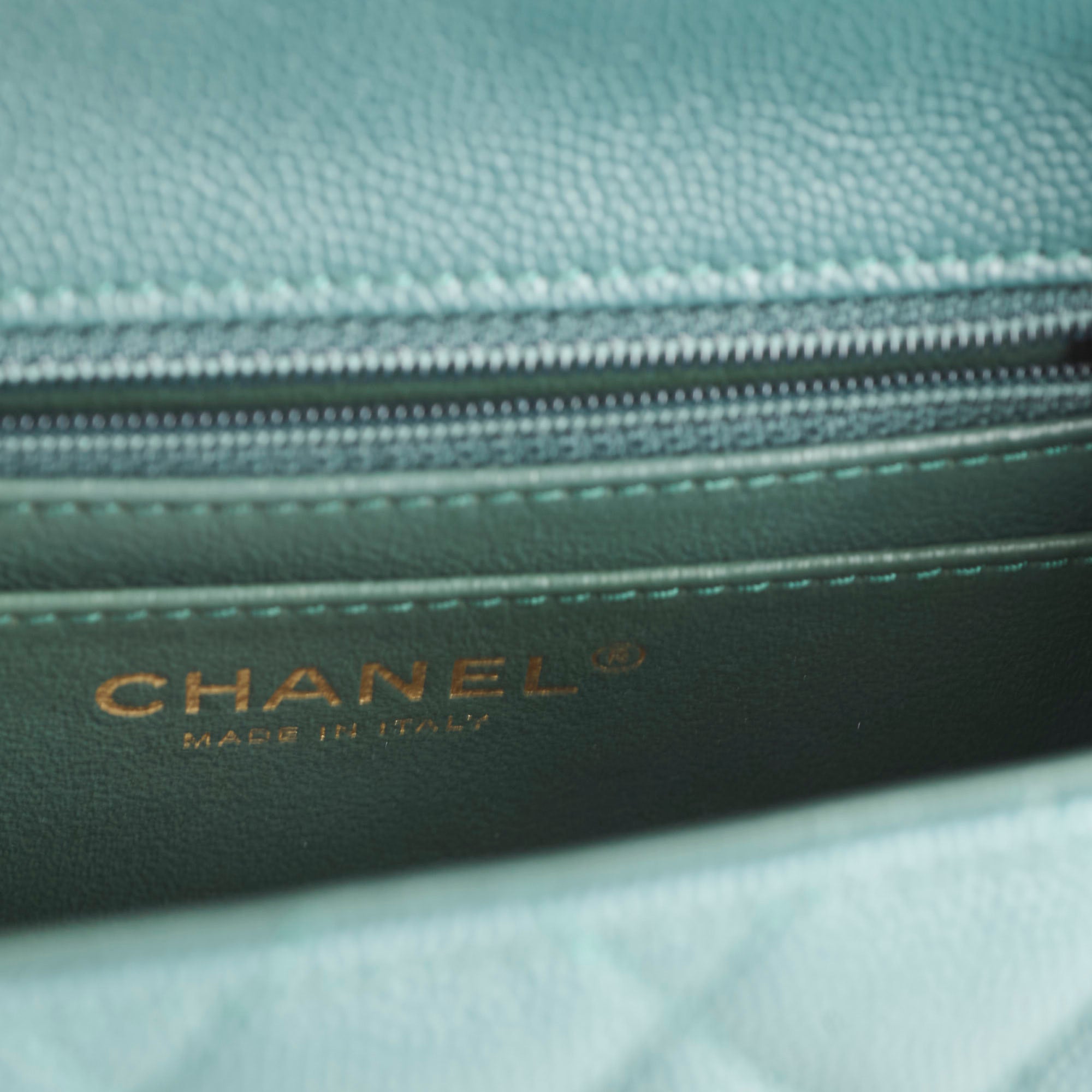 Chanel Caviar Mini Square Flap Bag Turquoise Leather Crossbody Purse for Women - Perfect for Parties, Dating & Special Occasions