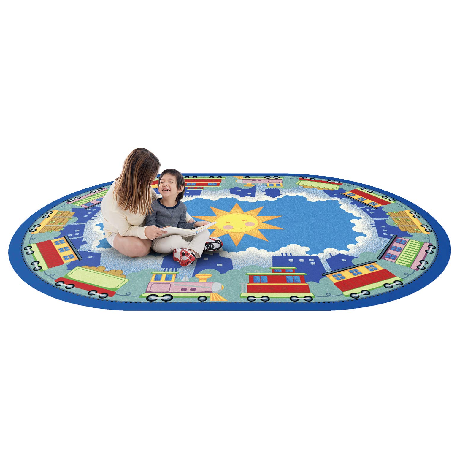 Joy Carpets Kid Essentials Non-Slip Play Mat for Infants & Toddlers - Soft, Washable, Multicolored Oval Rug (3'10