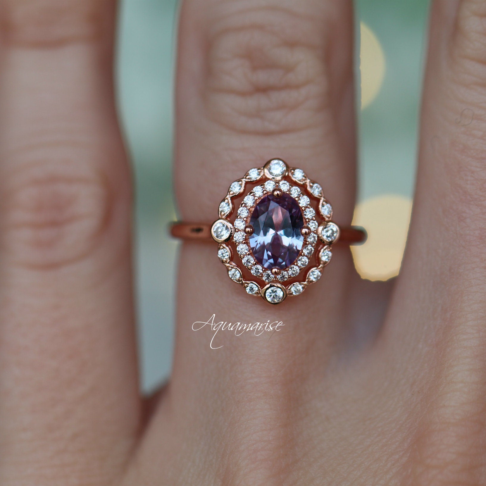 Valentine Alexandrite Ring 14K Rose Gold Vermeil - Elegant Birthstone Jewelry for Women, Perfect Gift for Anniversary, Engagement & Special Occasions