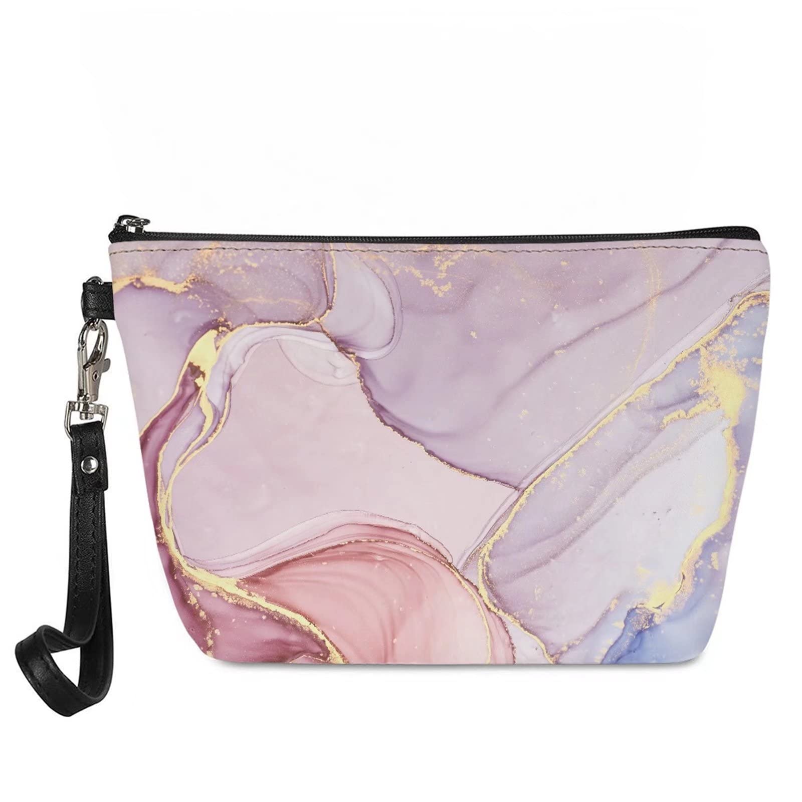 Pink Marble Print PU Leather Makeup Bag - Waterproof Cosmetic Pouch & Travel Toiletry Organizer for Women & Girls | Perfect for Travel, Gym, Daily Use & Gift Giving