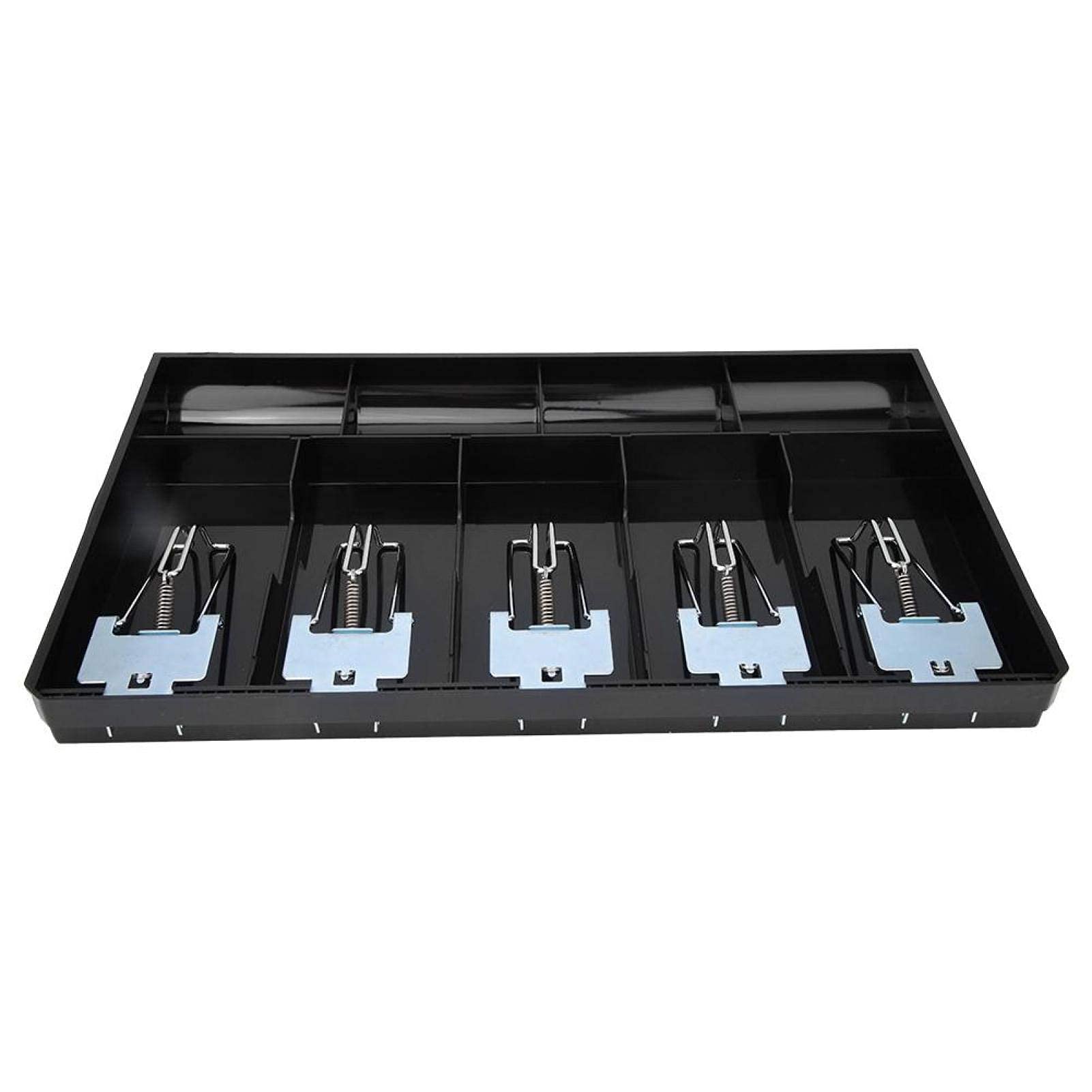5-Compartment Metal Cash Drawer Register Box with Lock - Black Money Storage for Retail Stores, Restaurants & Small Businesses | Secure Currency Organizer for POS Systems & Cash Handling