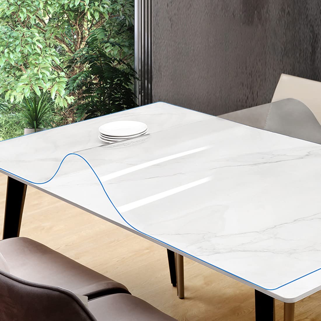 24x48 Inch Clear PVC Vinyl Table Protector - Waterproof Kitchen Dining Table Cover, Coffee & End Table Protector for Wood Furniture - Perfect for Office, Garden, Picnic & Console Tables (Durable & Scratch-Resistant)